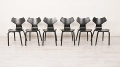 6 x black diningchairs by Arne Jacobsen for Fritz Hansen model Grand Prix