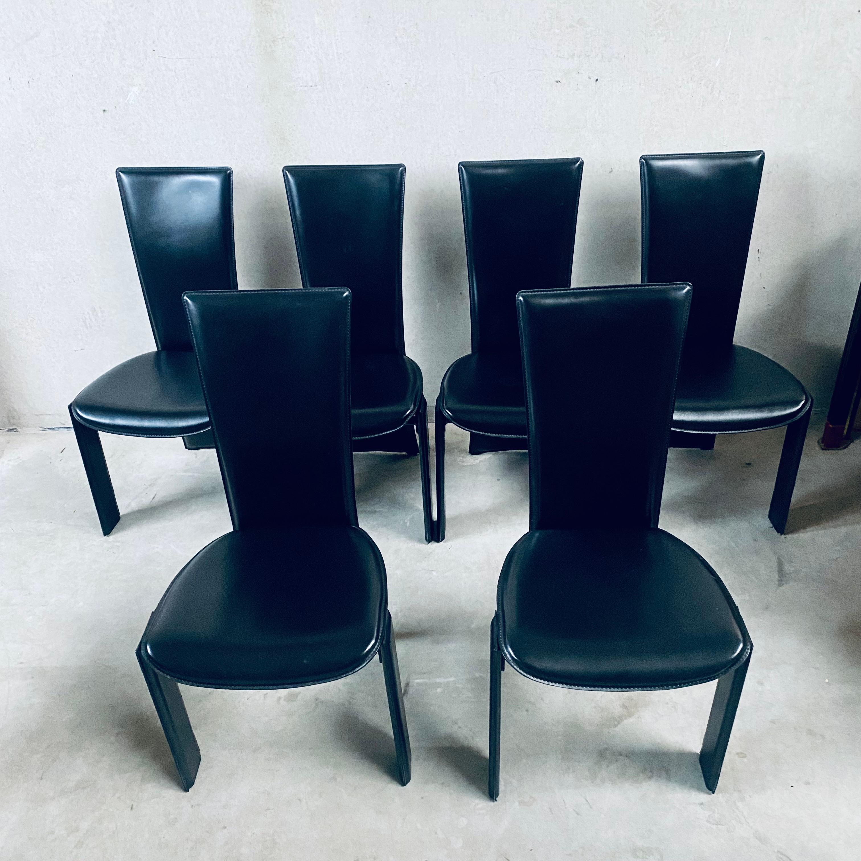 6 x Black Leather Tripot Dining Chairs by Pietro Costantini, Italy 1980 For Sale 3