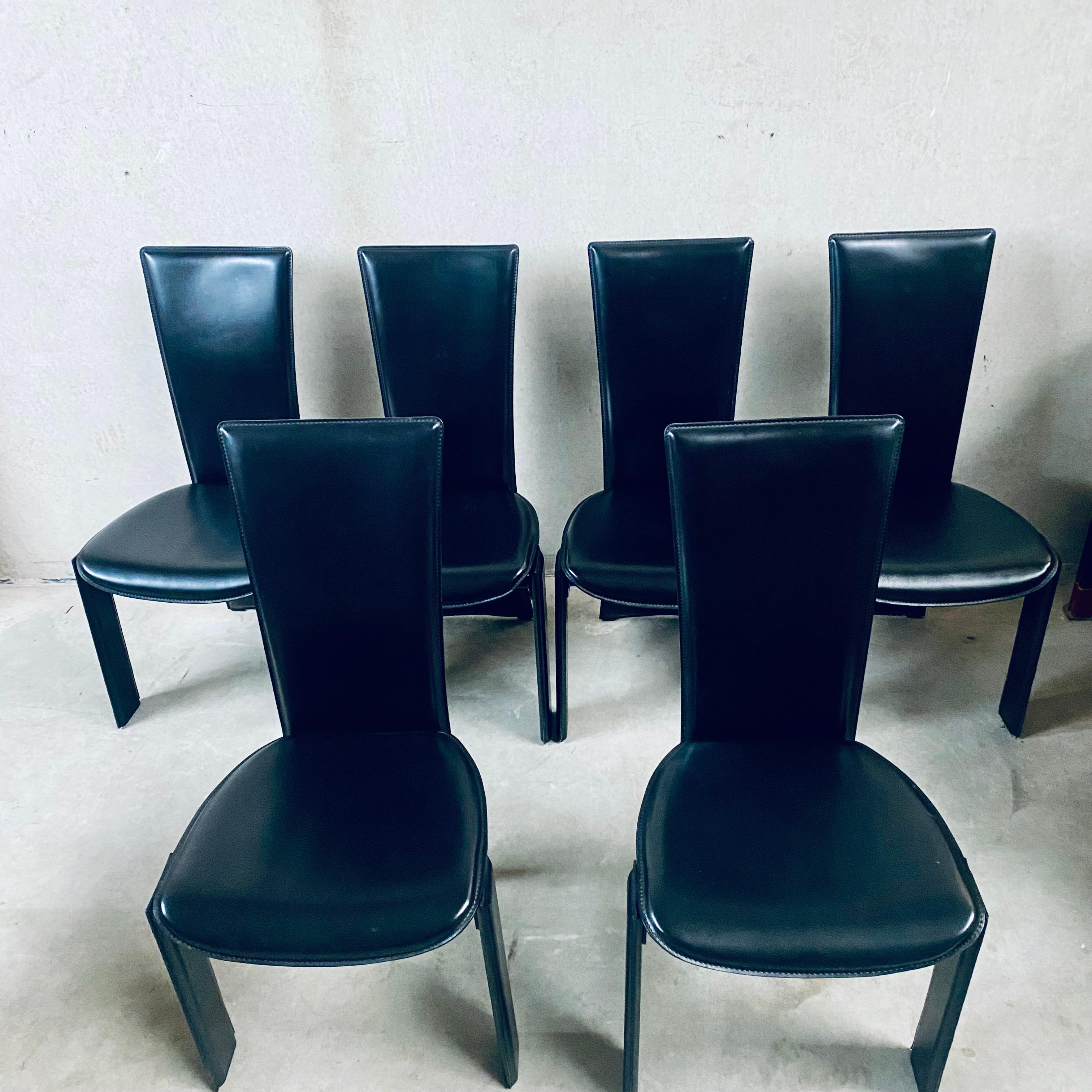 6 x Black Leather Tripot Dining Chairs by Pietro Costantini, Italy 1980 For Sale 5