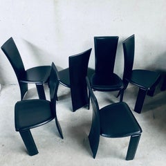 6 x Black Leather Tripot Dining Chairs by Pietro Costantini, Italy 1980