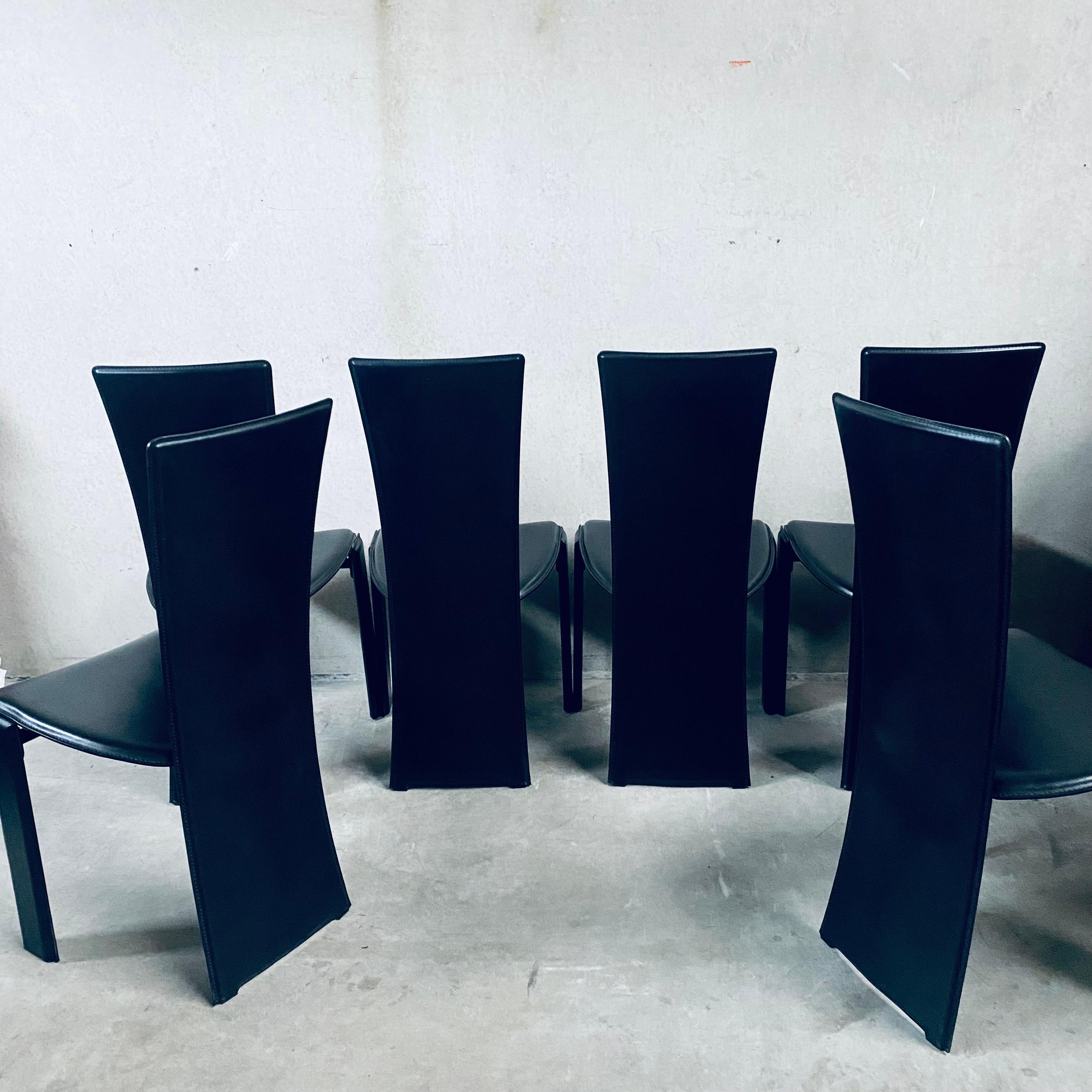 Mid-Century Modern 6 x Black Leather Tripot Dining Chairs by Pietro Costantini, Italy 1980 For Sale