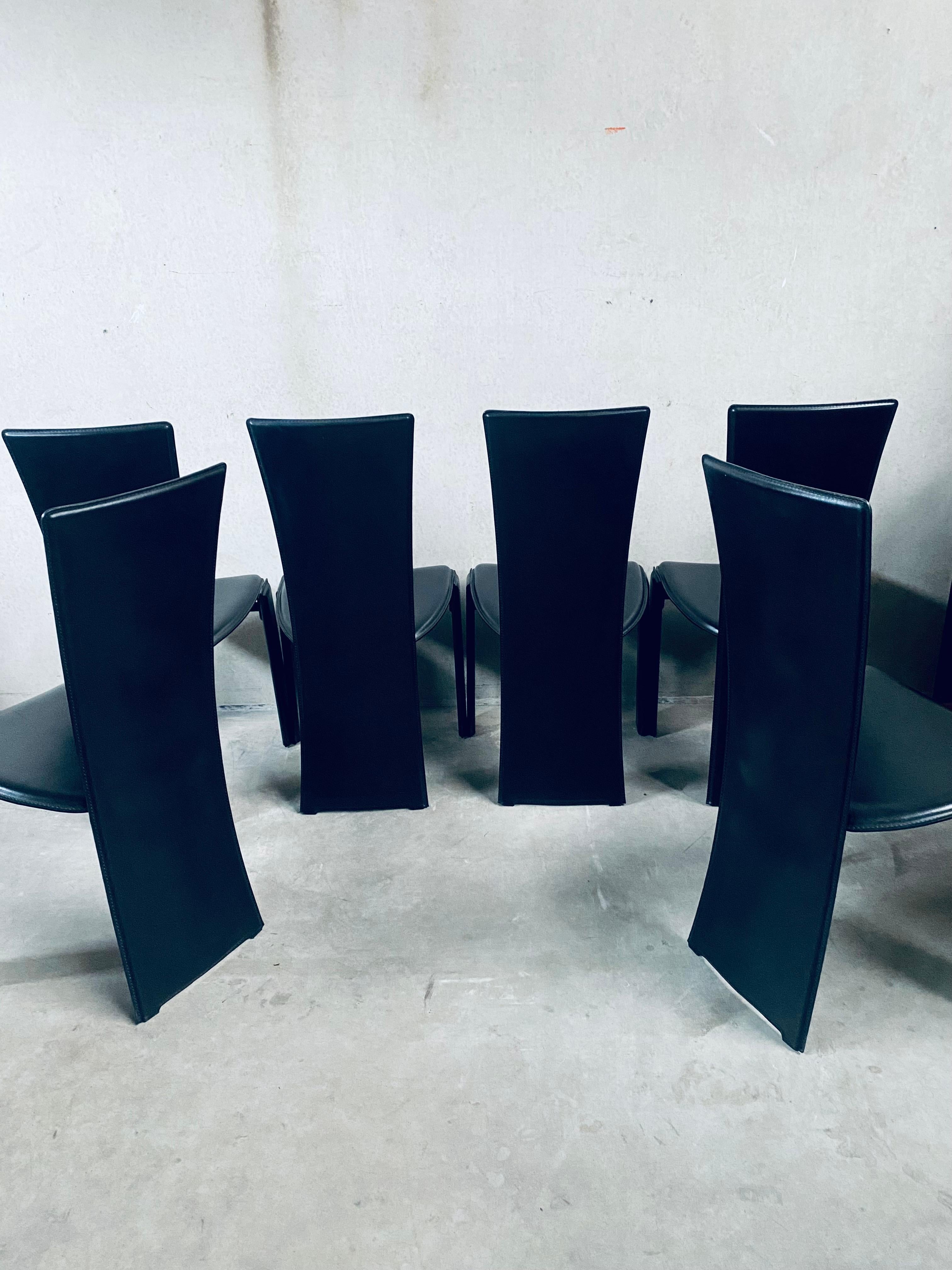6 x Black Leather Tripot Dining Chairs by Pietro Costantini, Italy 1980 In Good Condition For Sale In DE MEERN, NL