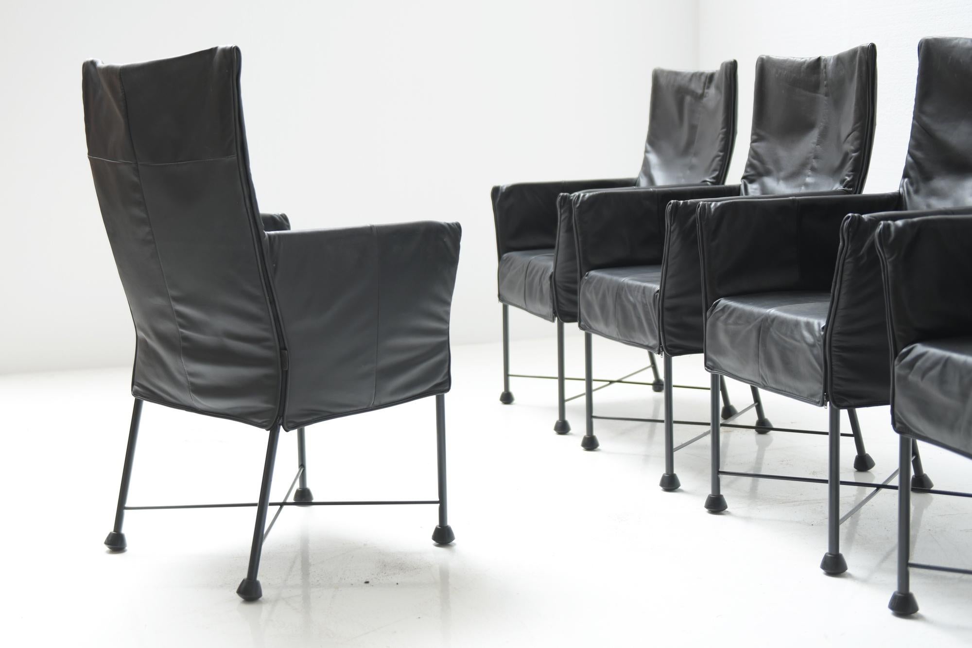 Mid-Century Modern 6 x Chaplin Vintage Leather Dining Chairs by Gerard van den Berg for Montis For Sale