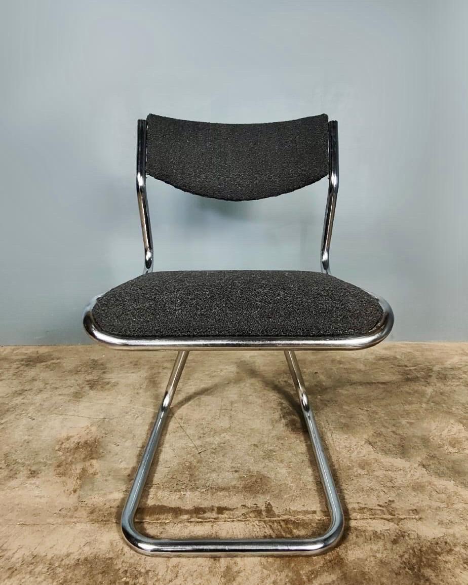 Unknown 6 x Charcoal Black Grey Bouclé Mid Century Chrome Dining Chairs Vintage Retro For Sale