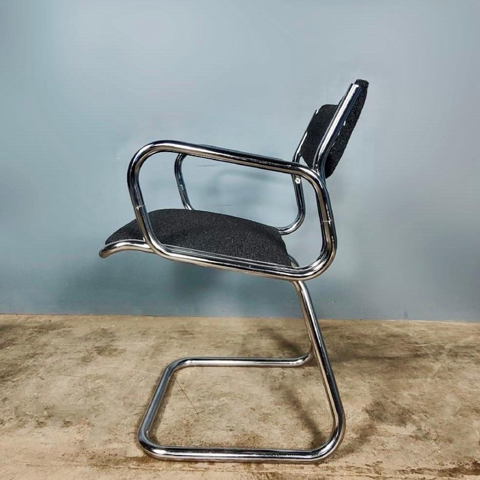 6 x Charcoal Black Grey Bouclé Mid Century Chrome Dining Chairs Vintage Retro For Sale 1