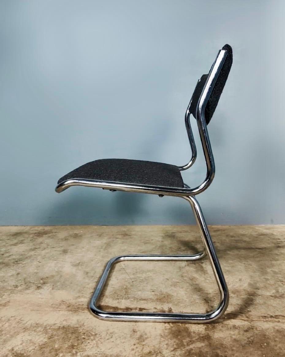6 x Charcoal Black Grey Bouclé Mid Century Chrome Dining Chairs Vintage Retro 2