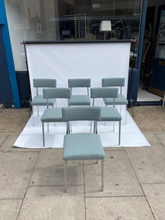 6 x Chrome Dining Chairs 1970s Boucle Modernist Vintage Table Italian Regency