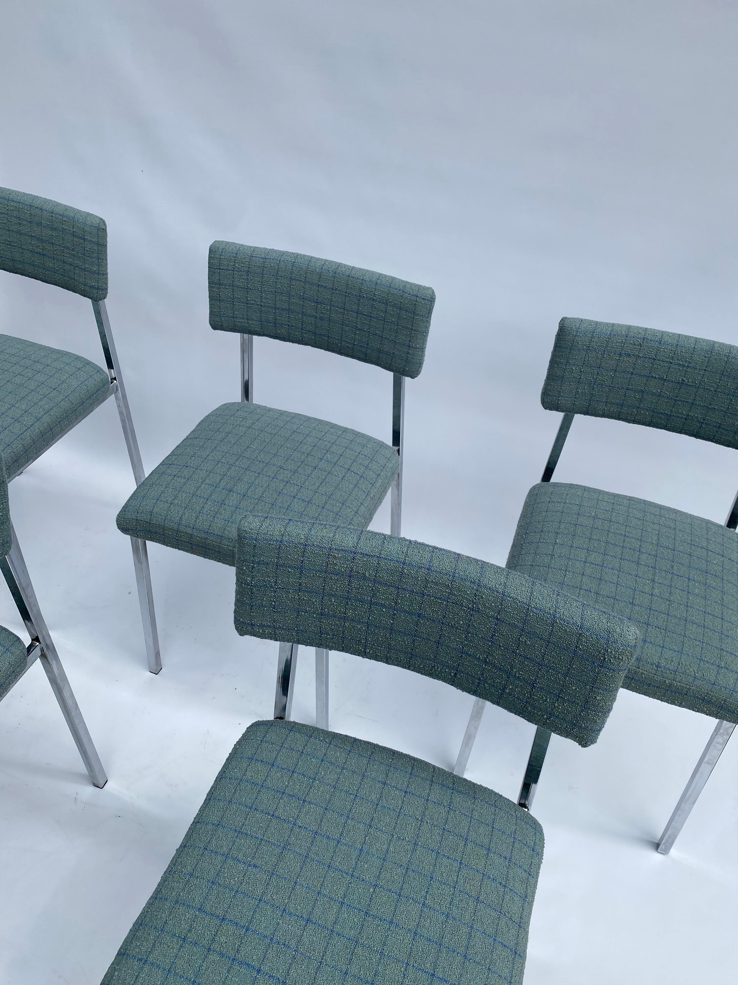 6 x Chrom Esszimmerstühle 1970er Boucle Modernistischer Vintage-Tisch Italienisch Regency (Moderne der Mitte des Jahrhunderts) im Angebot