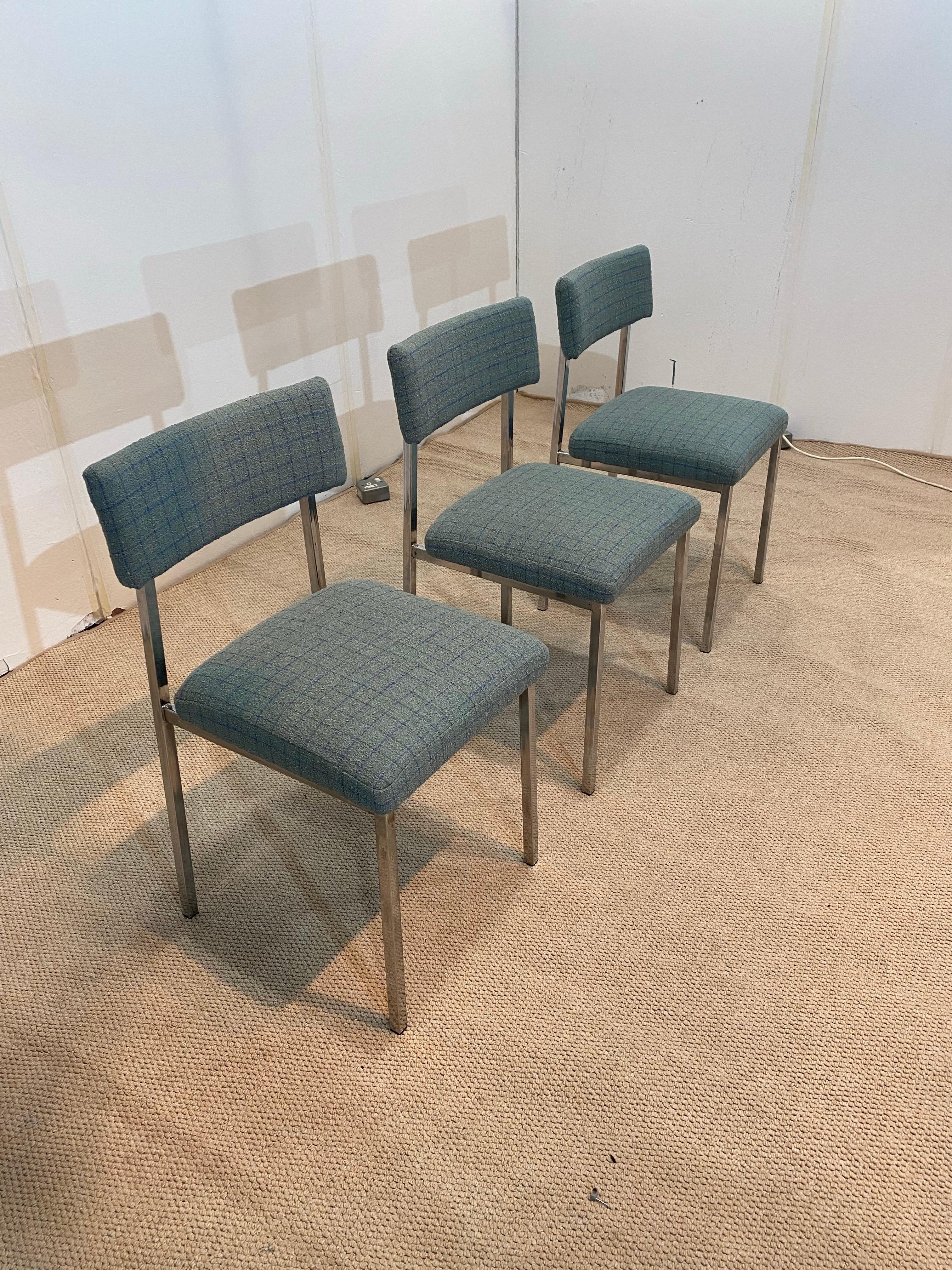 italien 6 chaises de salle à manger chromées Boucle Modernist Vintage Table Italian Regency des années 1970 en vente