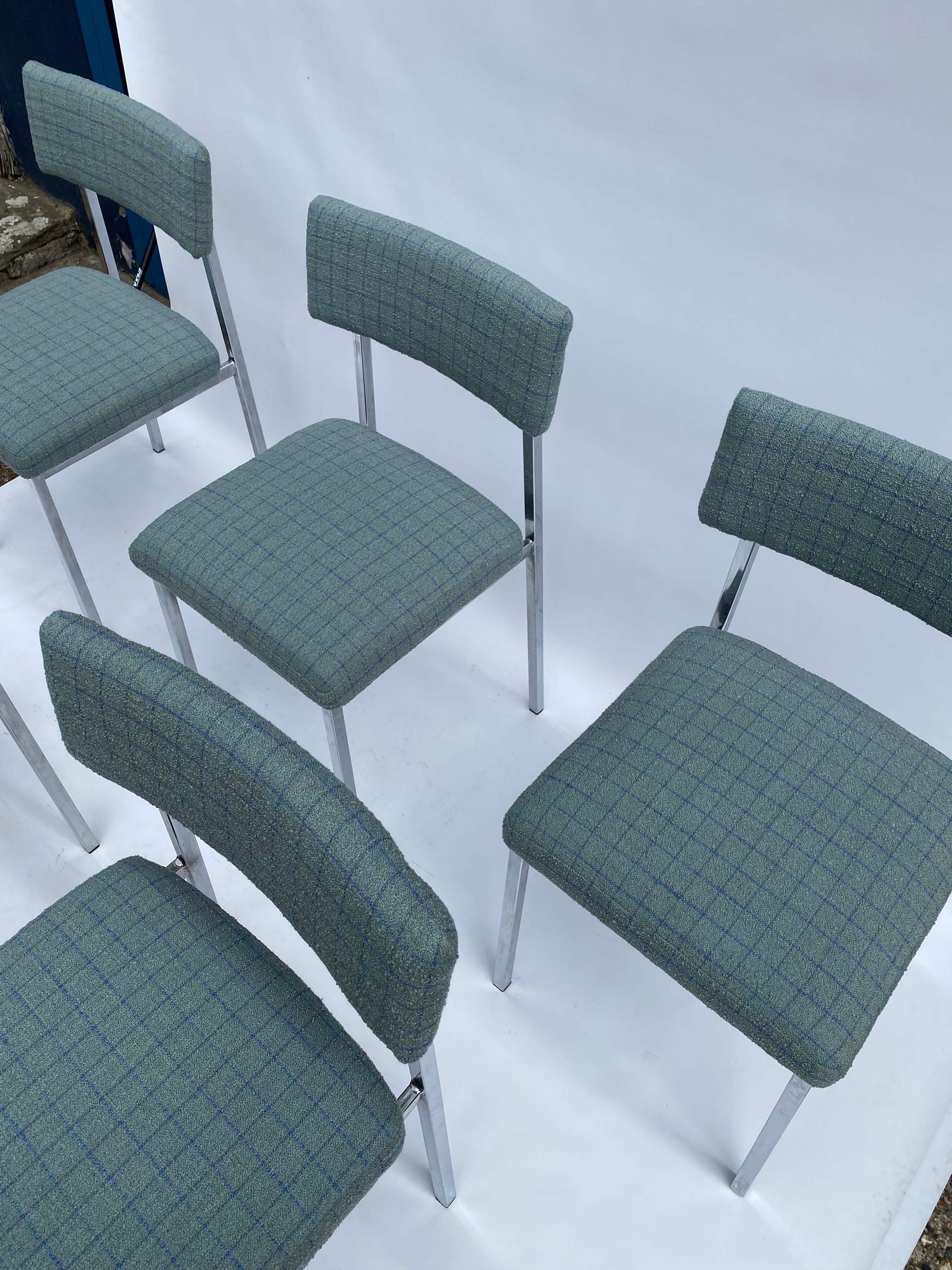 6 x Chrom Esszimmerstühle 1970er Boucle Modernistischer Vintage-Tisch Italienisch Regency im Zustand „Gut“ im Angebot in London, GB