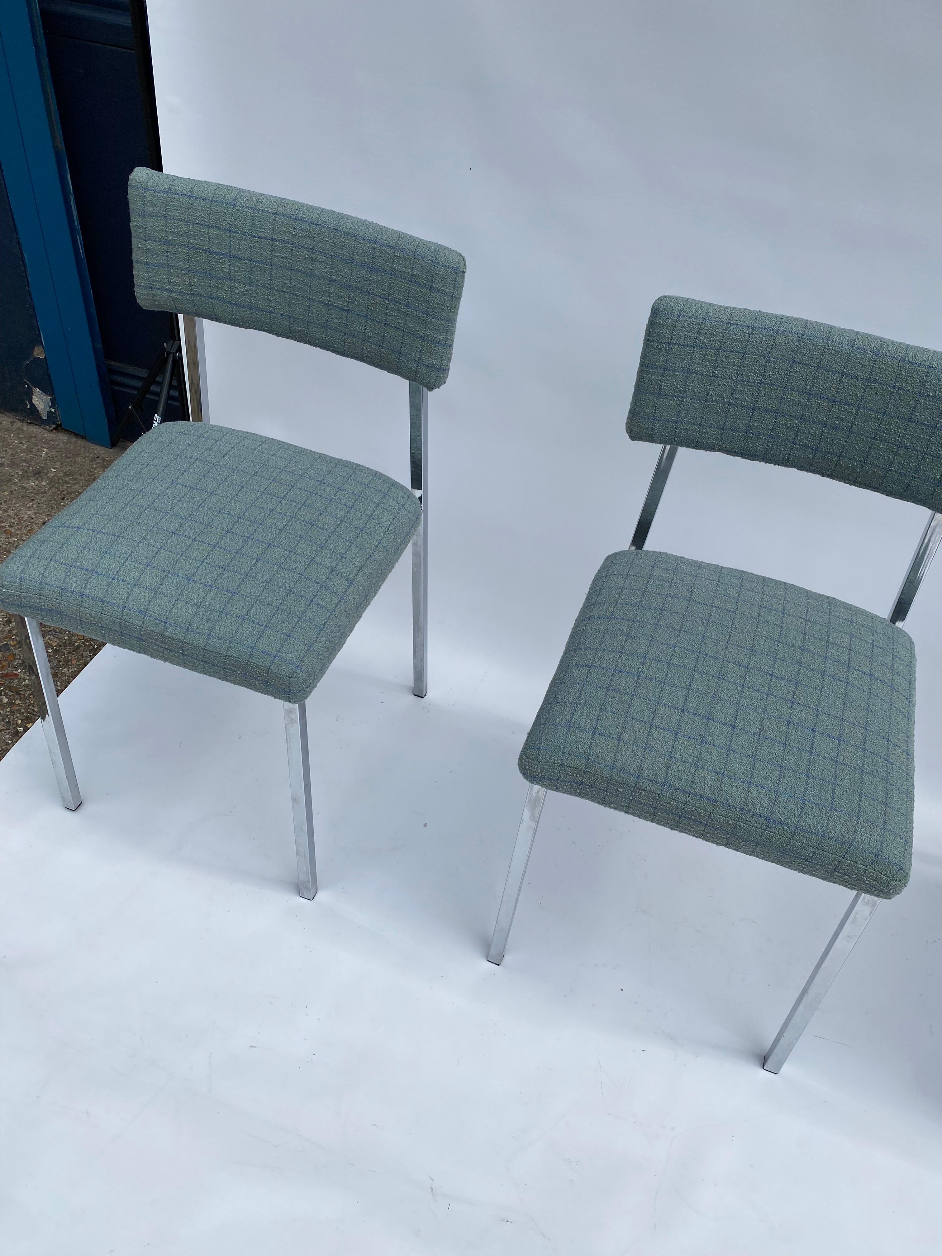 6 x Chrom Esszimmerstühle 1970er Boucle Modernistischer Vintage-Tisch Italienisch Regency (Stahl) im Angebot
