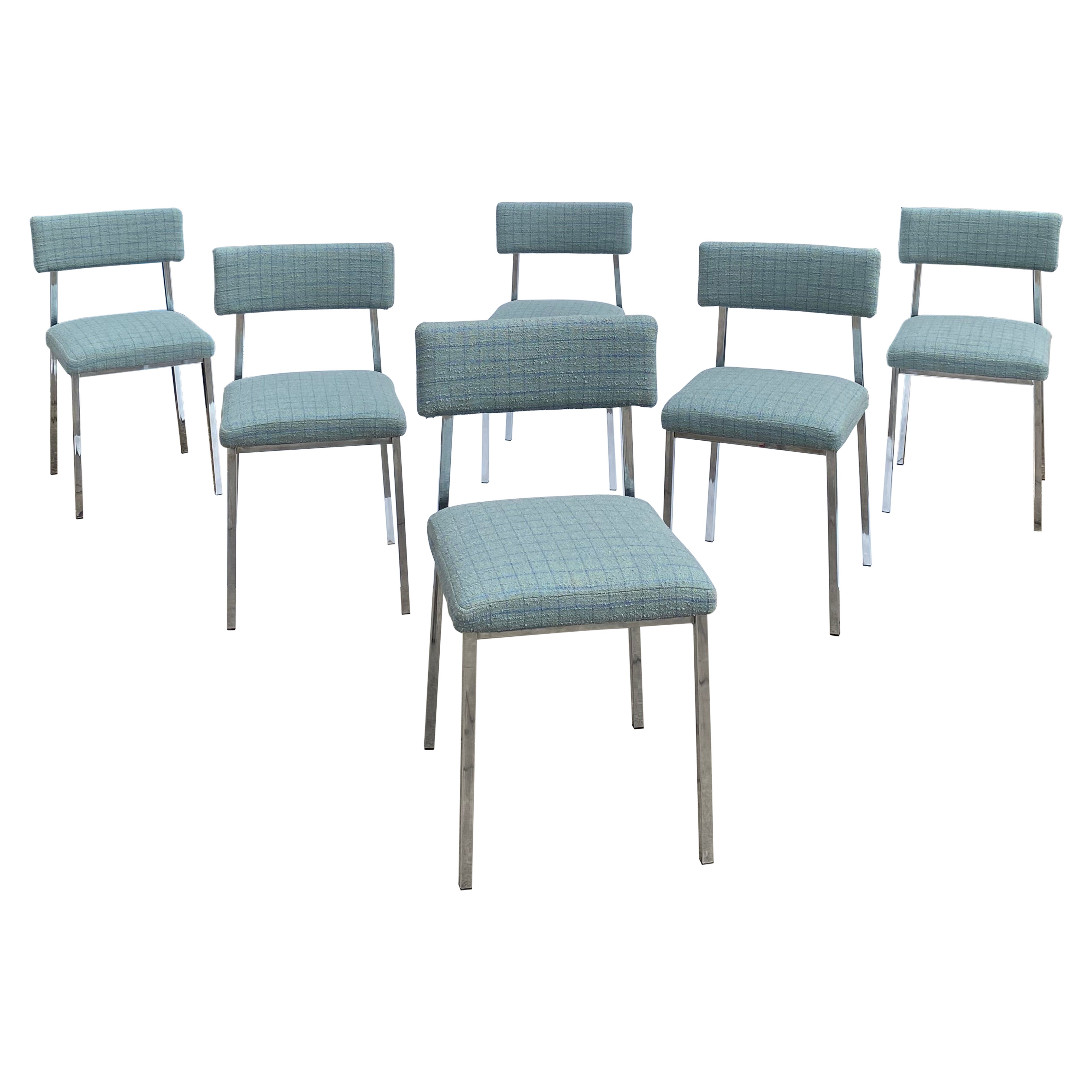 6 x Sillas de Comedor Cromo 1970s Boucle Modernista Vintage Mesa Regencia Italiana en venta