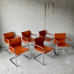 6 x Matteo Grassi MG15 Cognac Leather Dining Chairs Mart Stam Italy 1980