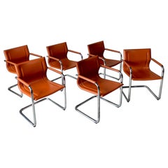 6 x Matteo Grassi MG15 Cognac Leather Dining Chairs Mart Stam Italy 1980