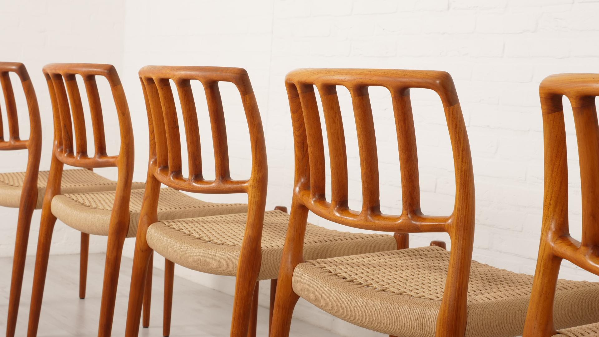 6 x Niels Otto Møller dining chairs  Model 83  Papercord  Teak  Restored For Sale 8