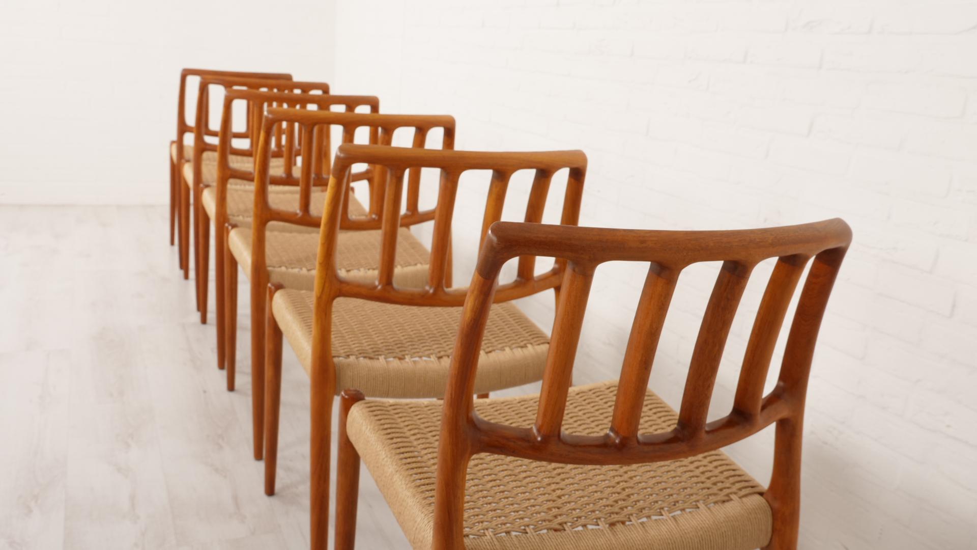6 x Niels Otto Møller dining chairs  Model 83  Papercord  Teak  Restored For Sale 11