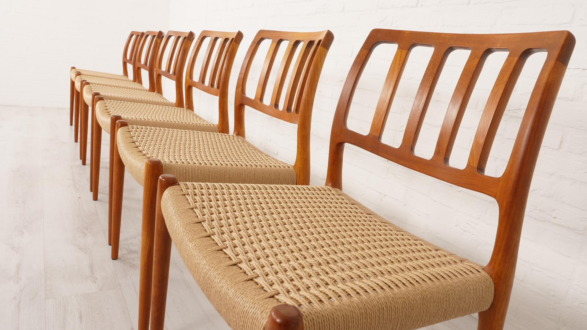 6 x Niels Otto Møller dining chairs  Model 83  Papercord  Teak  Restored For Sale 2