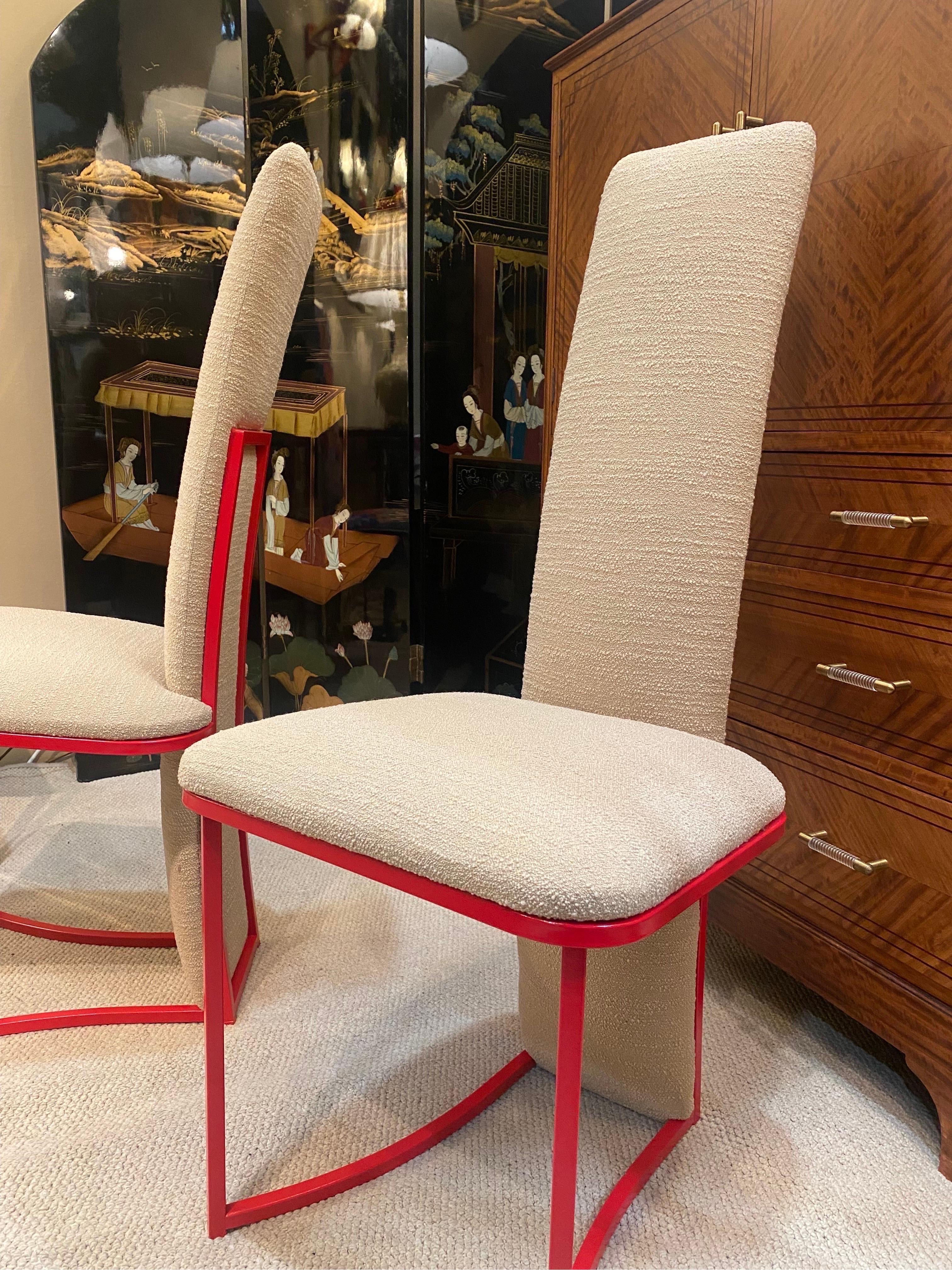 6 x Red Dining Chairs 1970s Boucle Modernist Vintage Table Italian Regency For Sale 4