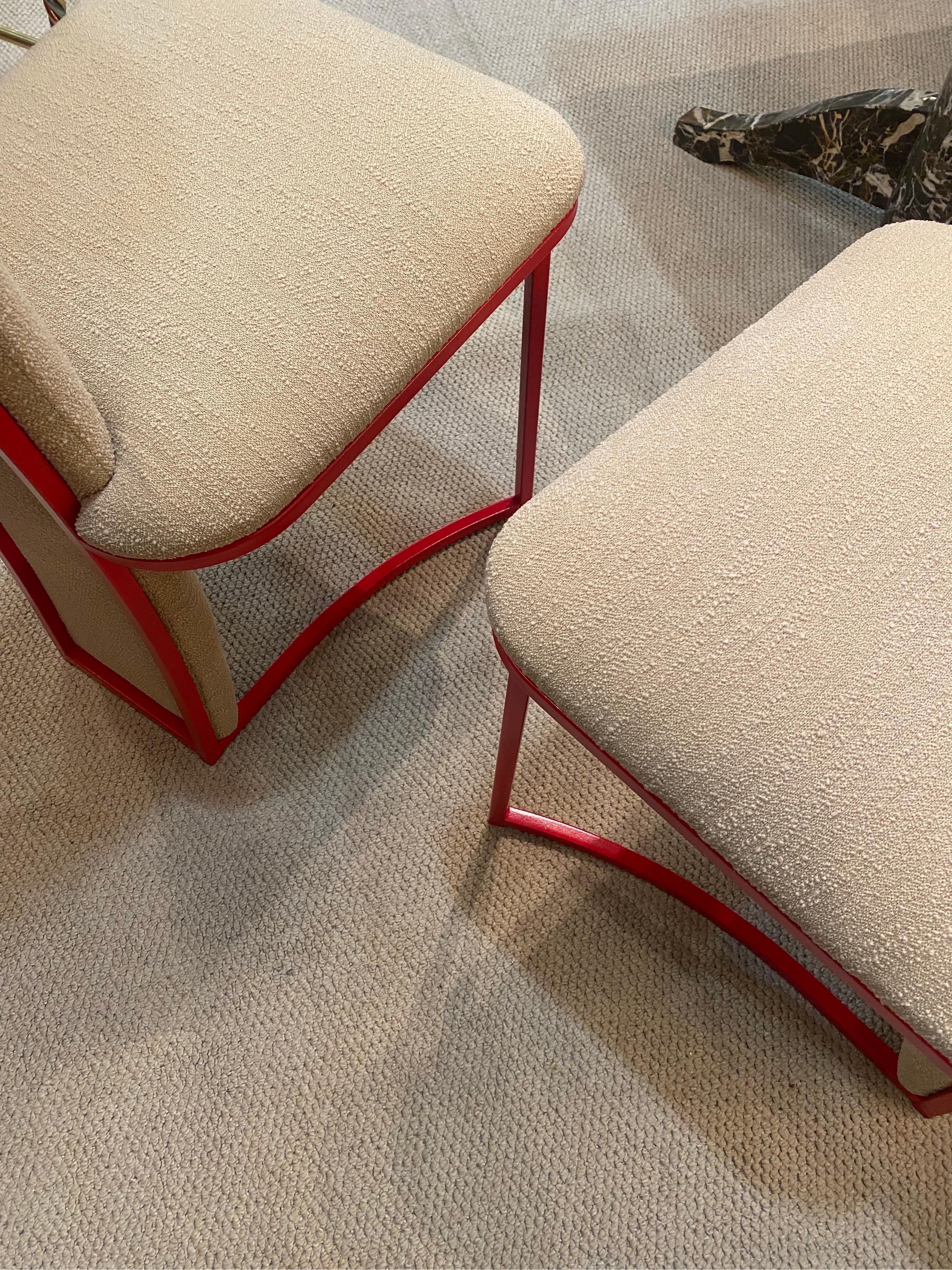 6 x Red Dining Chairs 1970s Boucle Modernist Vintage Table Italian Regency For Sale 5