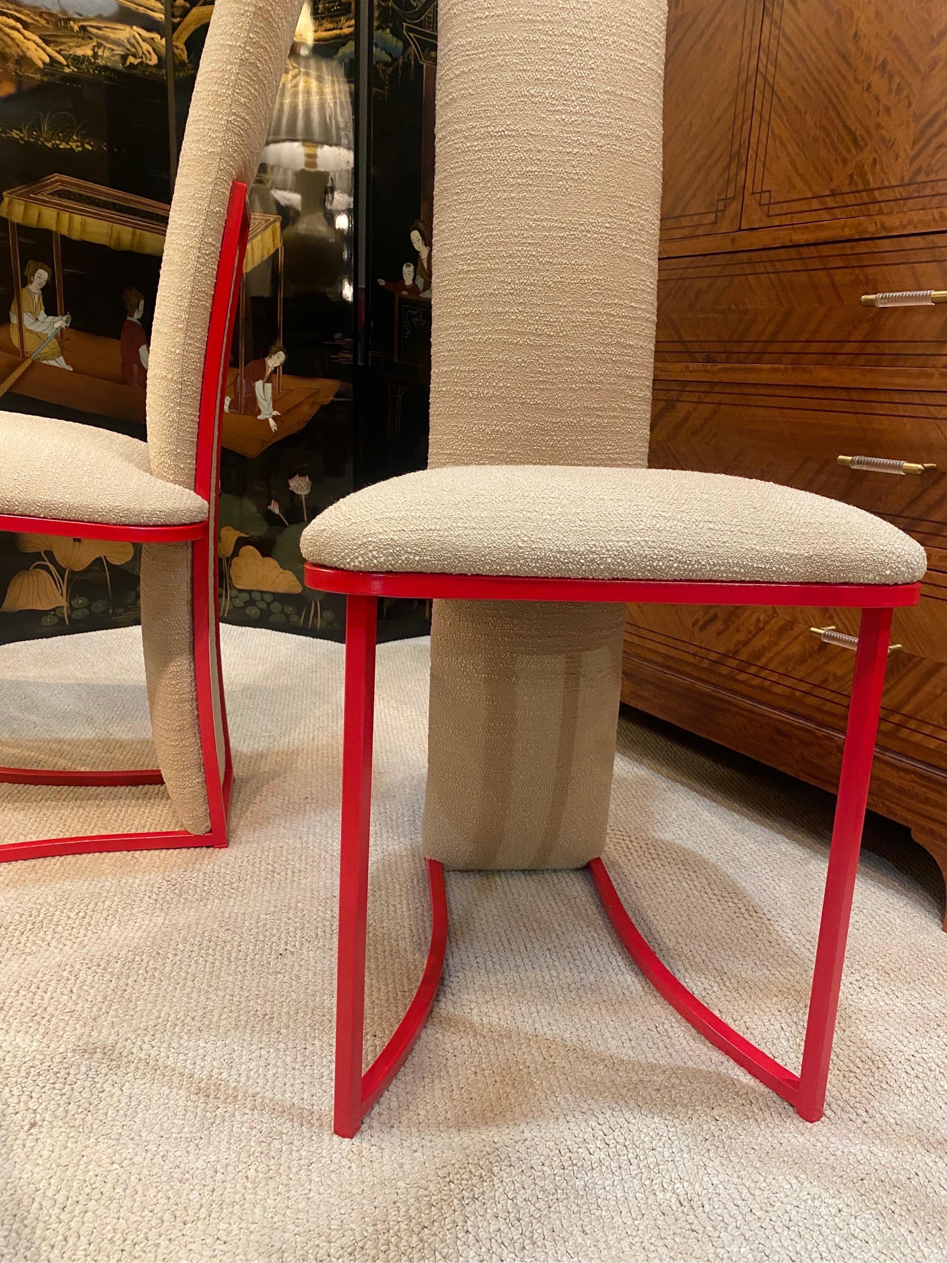 6 x Red Dining Chairs 1970s Boucle Modernist Vintage Table Italian Regency For Sale 6