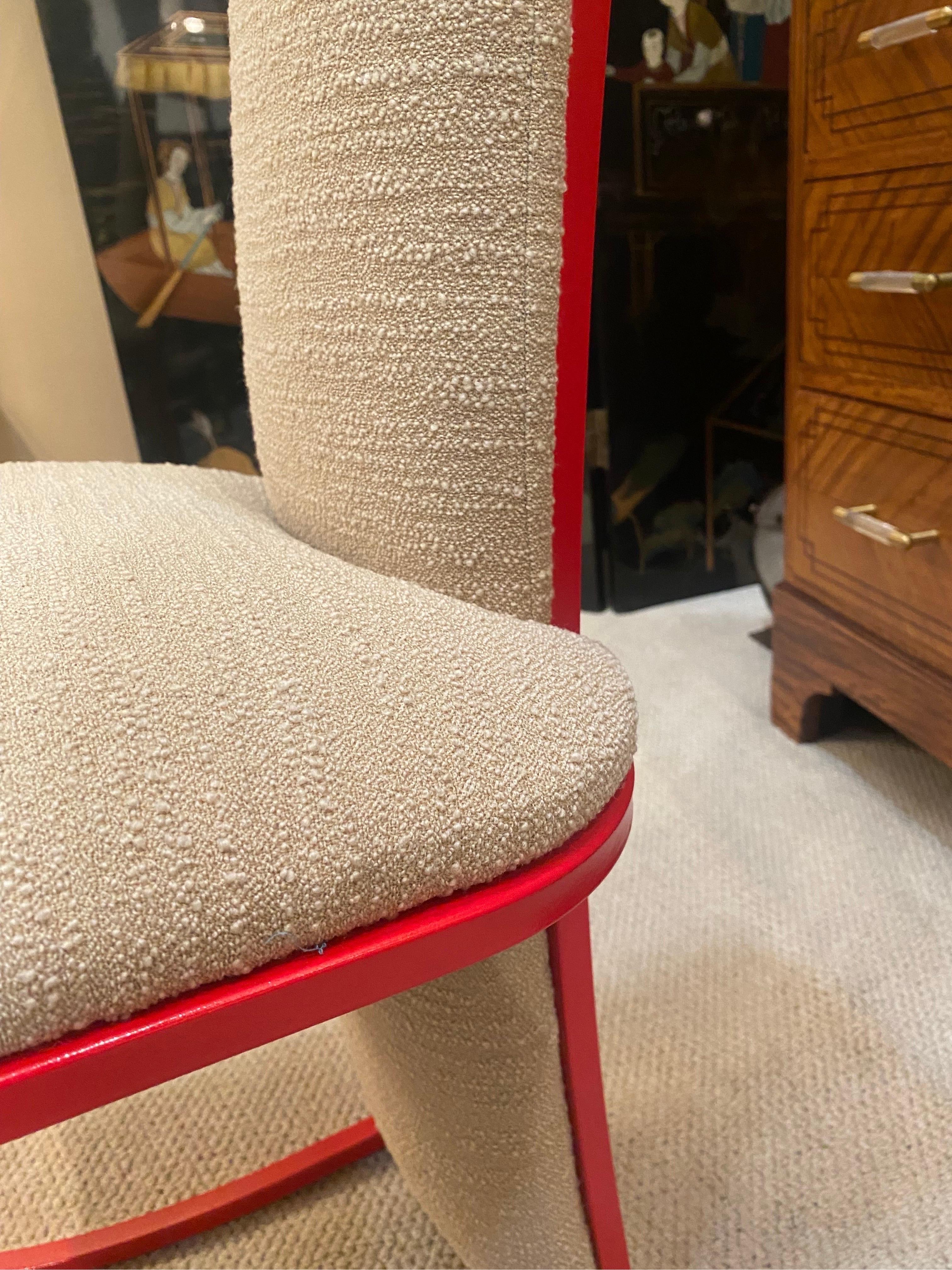 6 x Red Dining Chairs 1970s Boucle Modernist Vintage Table Italian Regency For Sale 8
