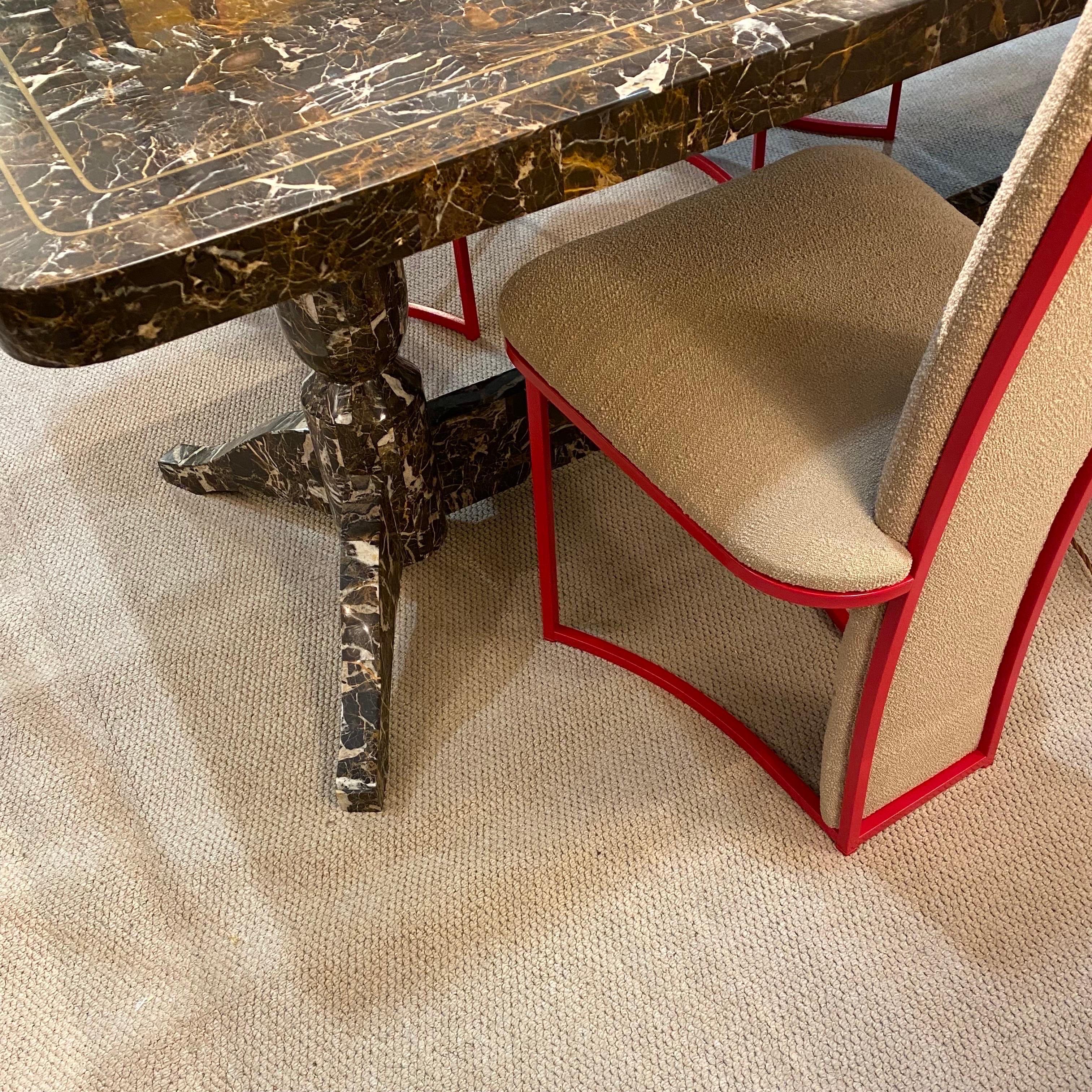 6 x Red Dining Chairs 1970s Boucle Modernist Vintage Table Italian Regency For Sale 11