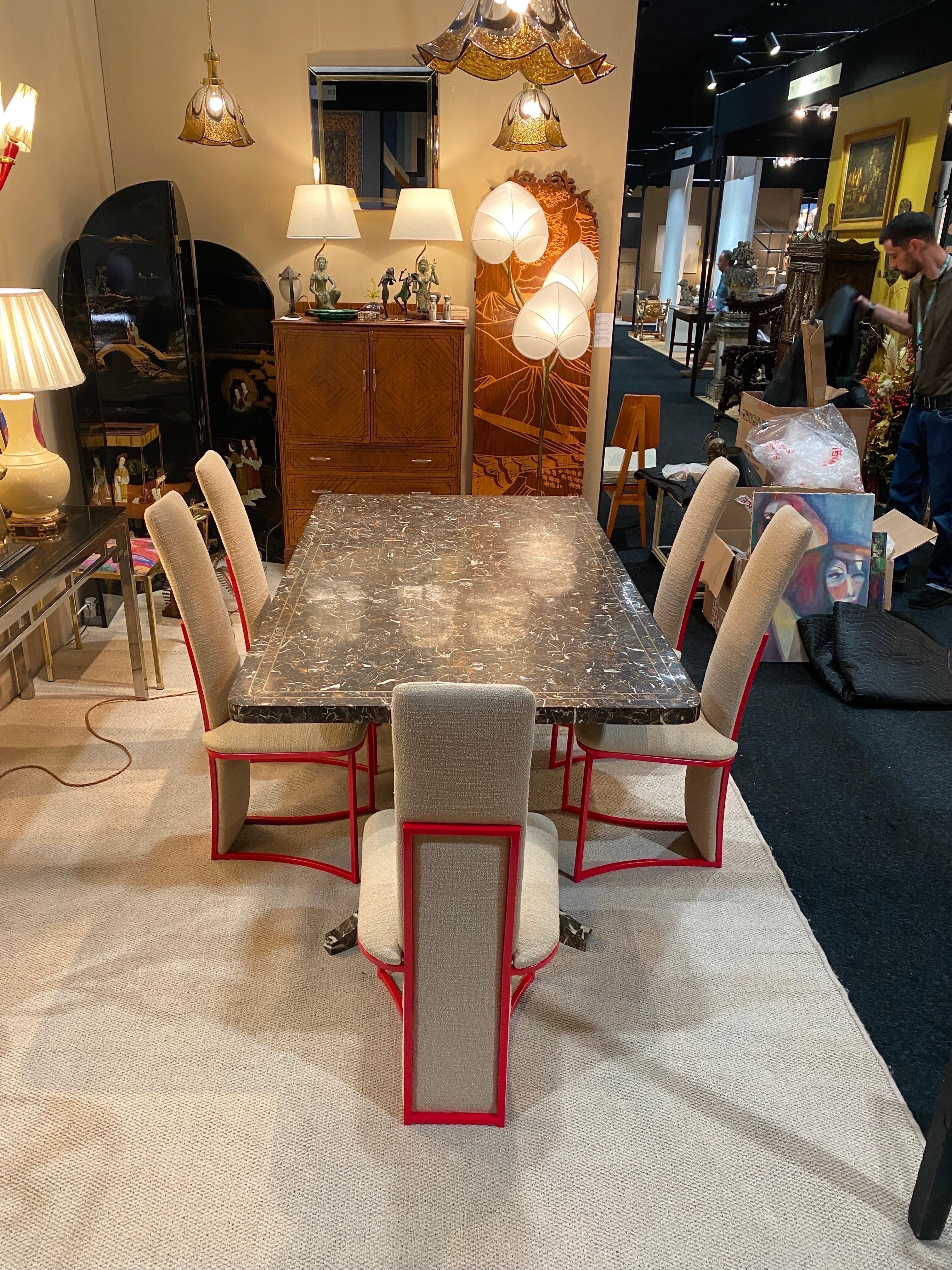 6 x Red Dining Chairs 1970s Boucle Modernist Vintage Table Italian Regency For Sale 13