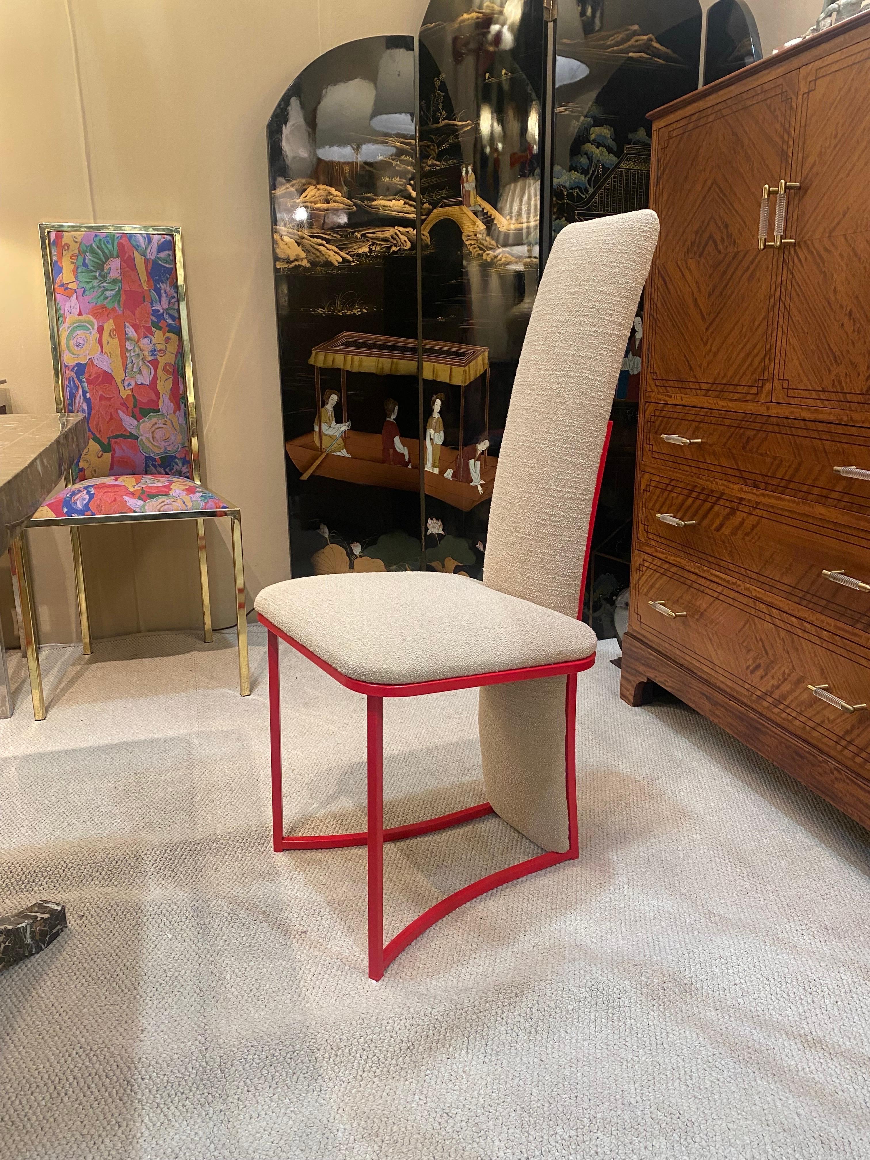 Hollywood Regency 6 x Red Dining Chairs 1970s Boucle Modernist Vintage Table Italian Regency For Sale