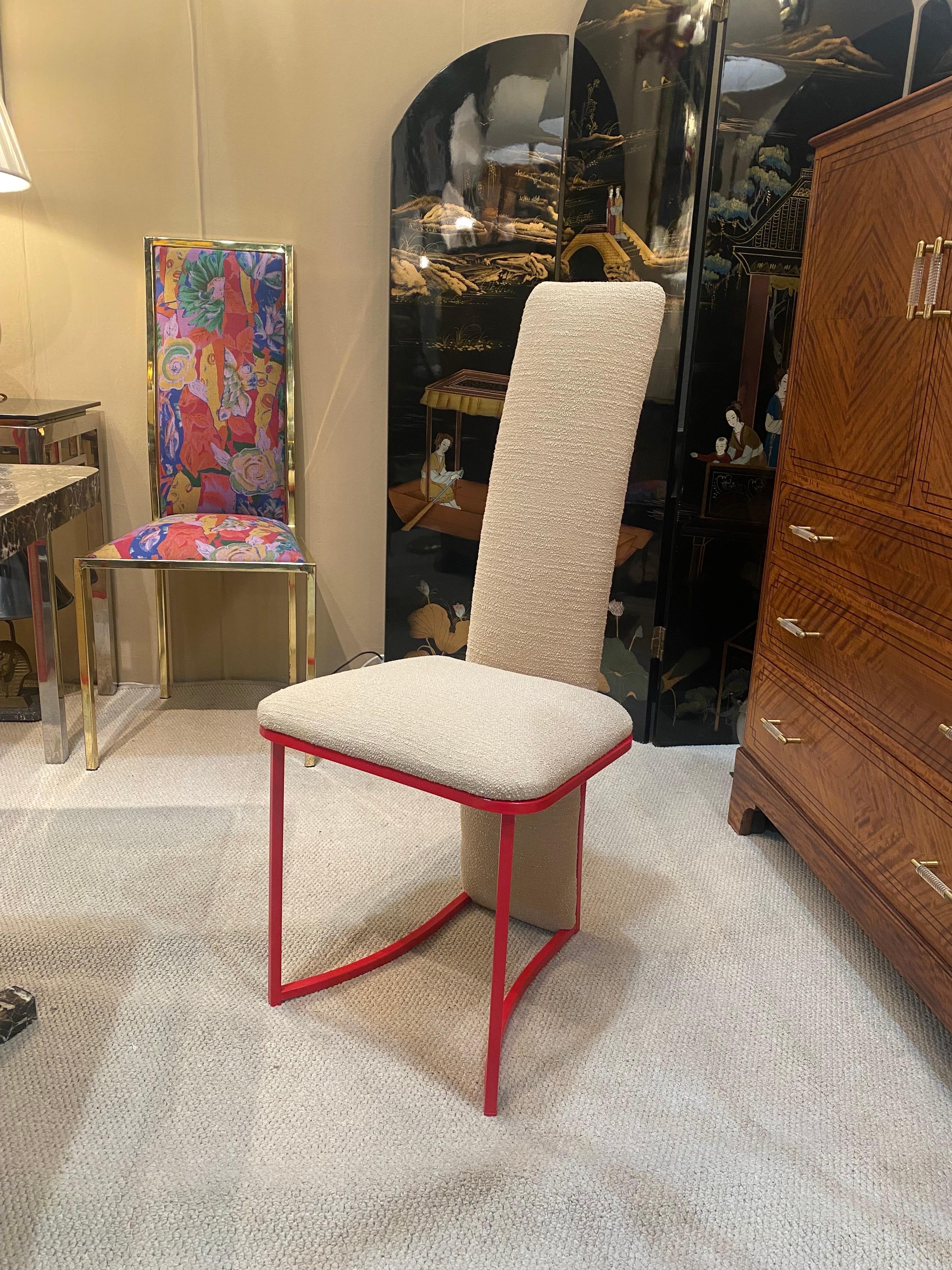 6 x Red Dining Chairs 1970s Boucle Modernist Vintage Table Italian Regency In Good Condition For Sale In London, GB
