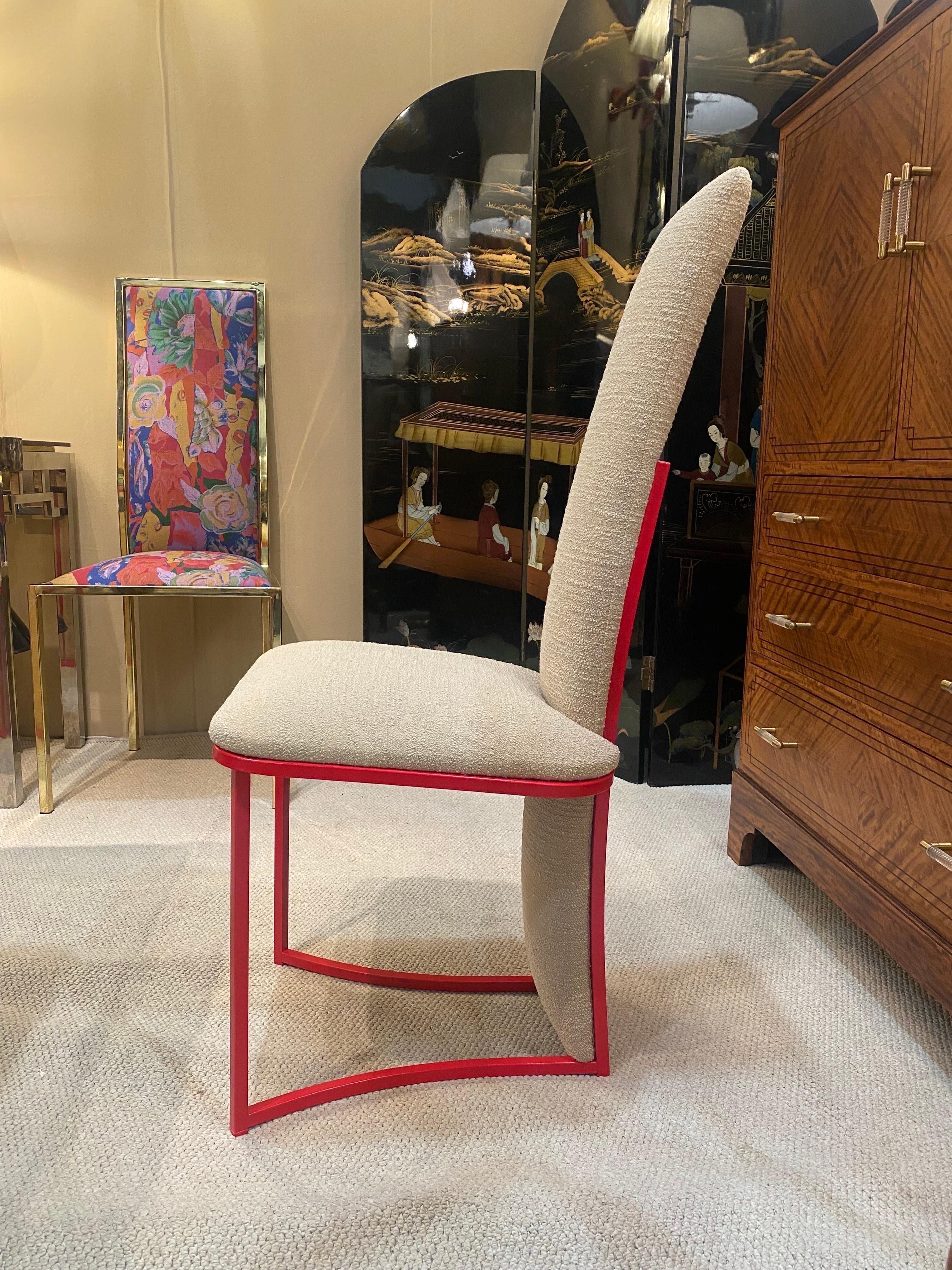 Late 20th Century 6 x Red Dining Chairs 1970s Boucle Modernist Vintage Table Italian Regency For Sale