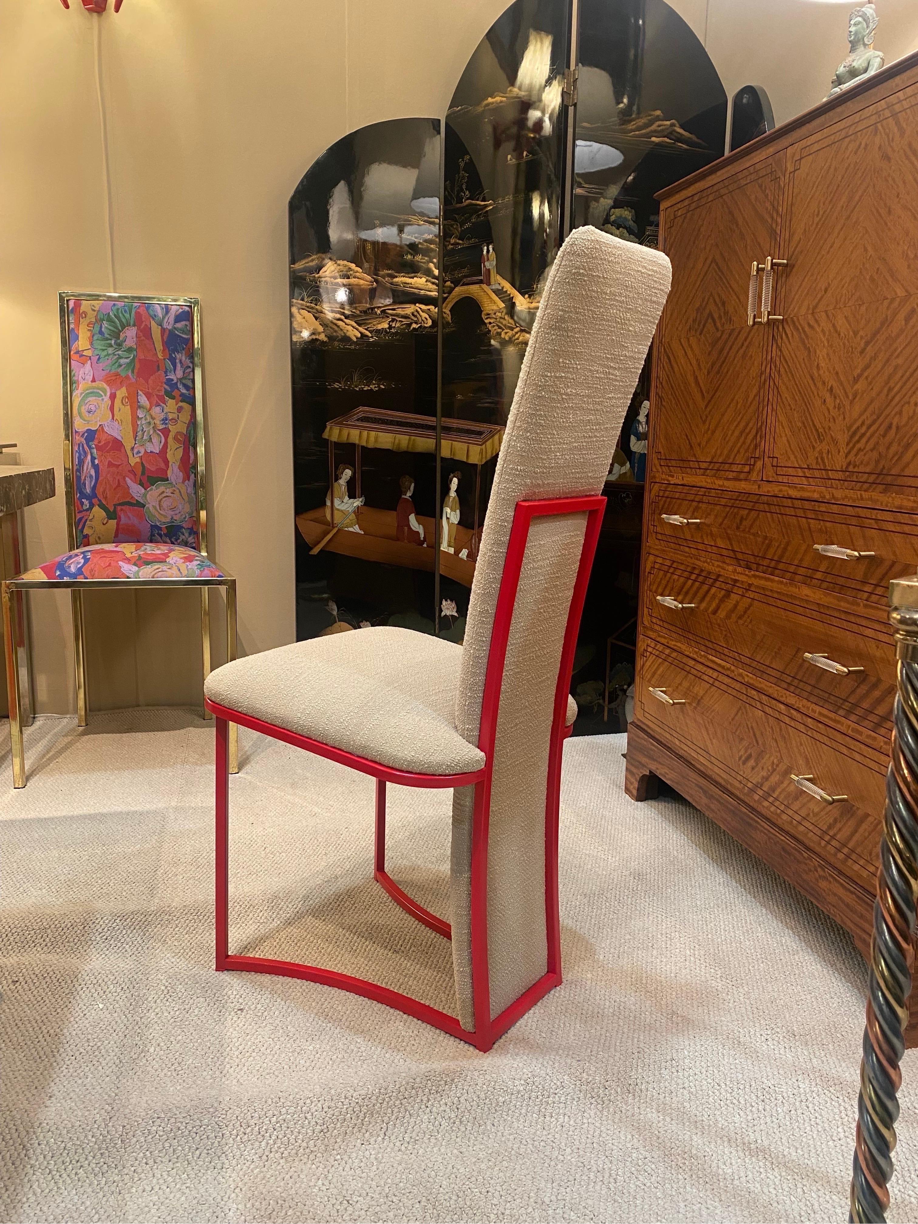 Steel 6 x Red Dining Chairs 1970s Boucle Modernist Vintage Table Italian Regency For Sale