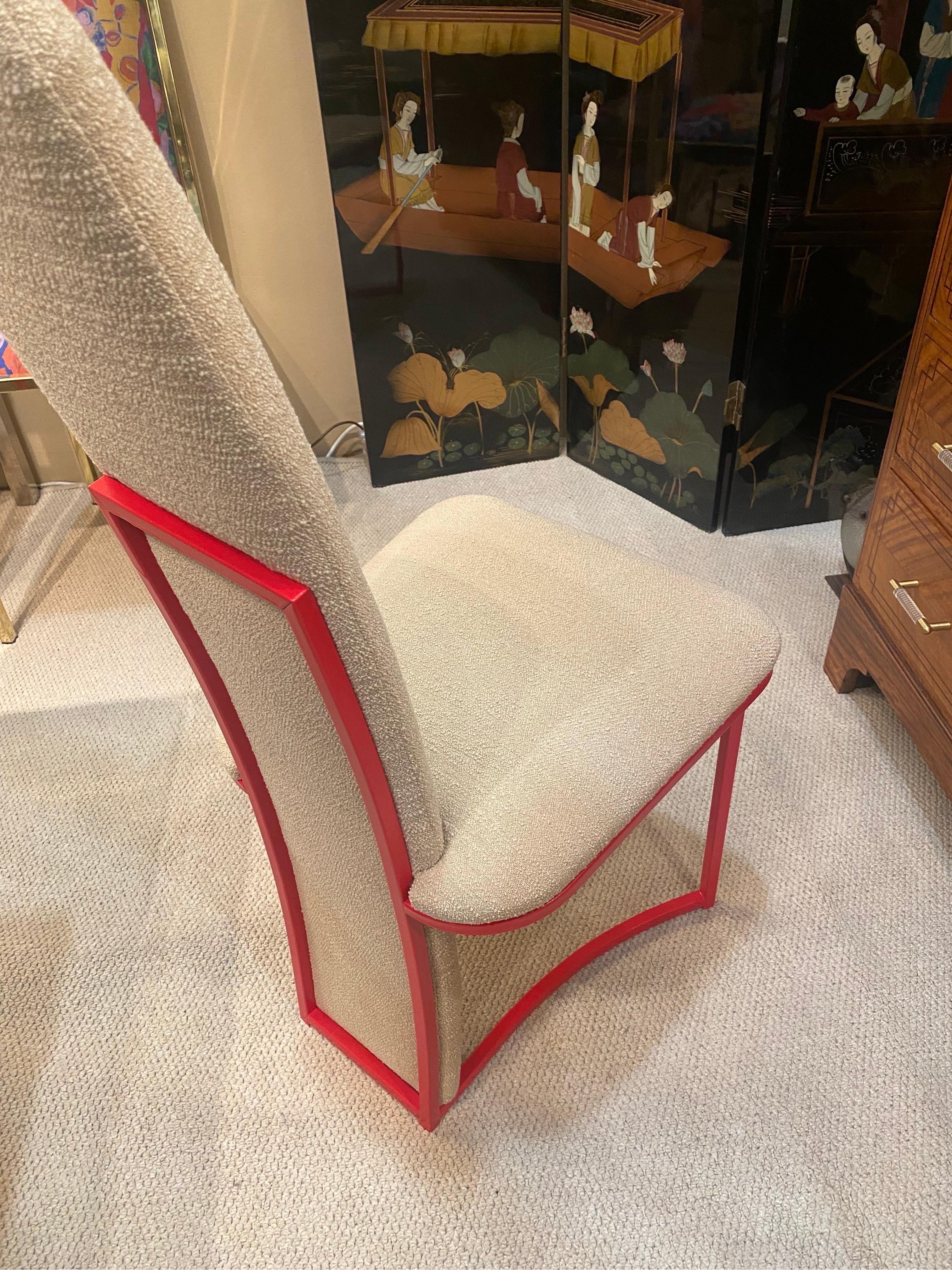 6 x Red Dining Chairs 1970s Boucle Modernist Vintage Table Italian Regency For Sale 3