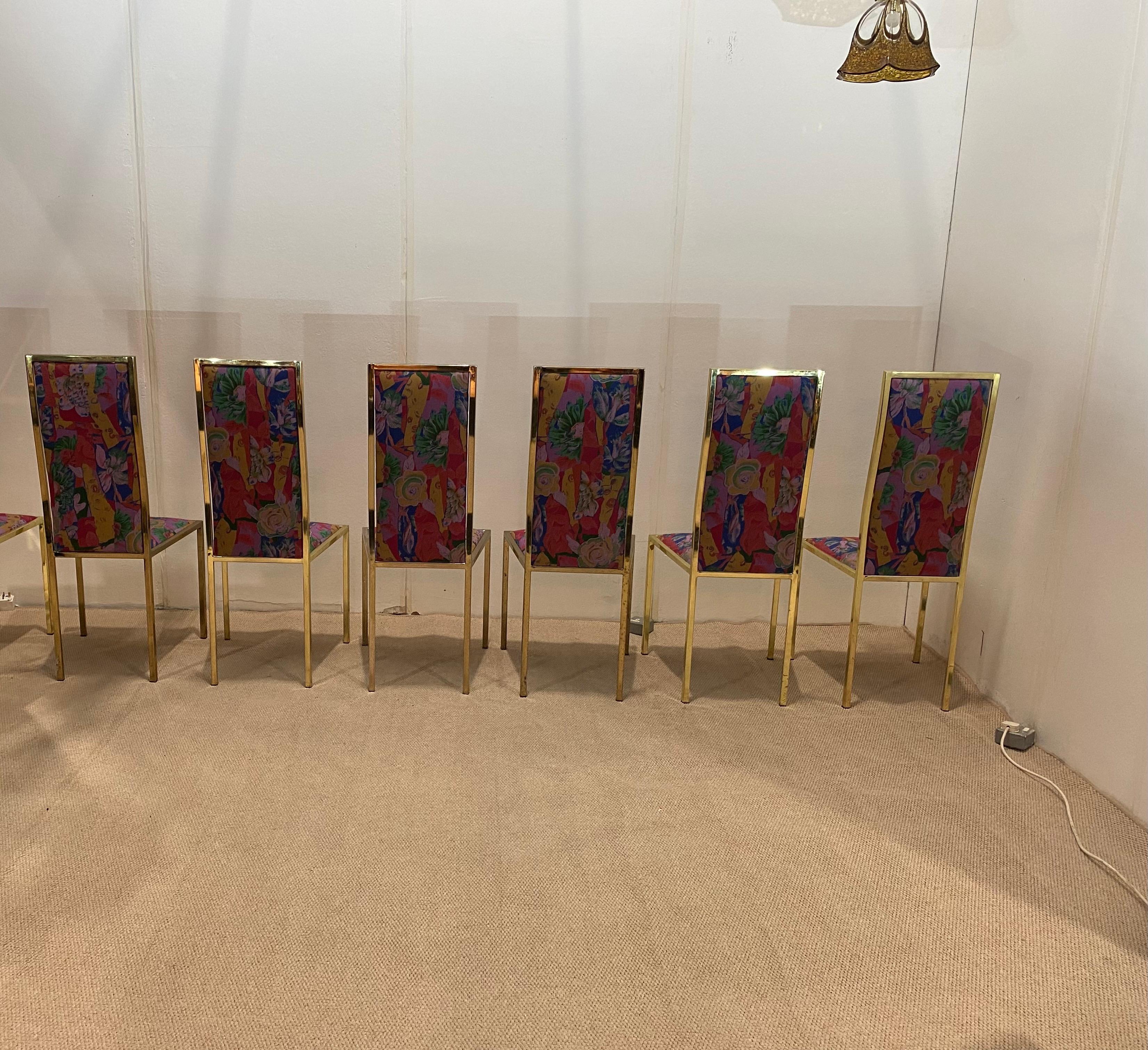 6 x Renato Zevi 1970er Messing-Esszimmerstühle in Yves Saint Laurent 80er Jahre Hollywood (Italienisch) im Angebot