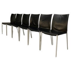 6 Zanotta "Lia 2086" Dining Chairs - In Black Nappa Leather
