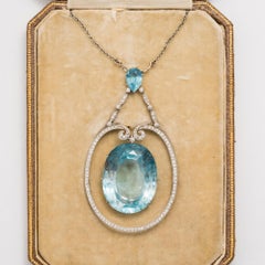 60 Carat Aquamarine Antique Edwardian Necklace 'Platinum'
