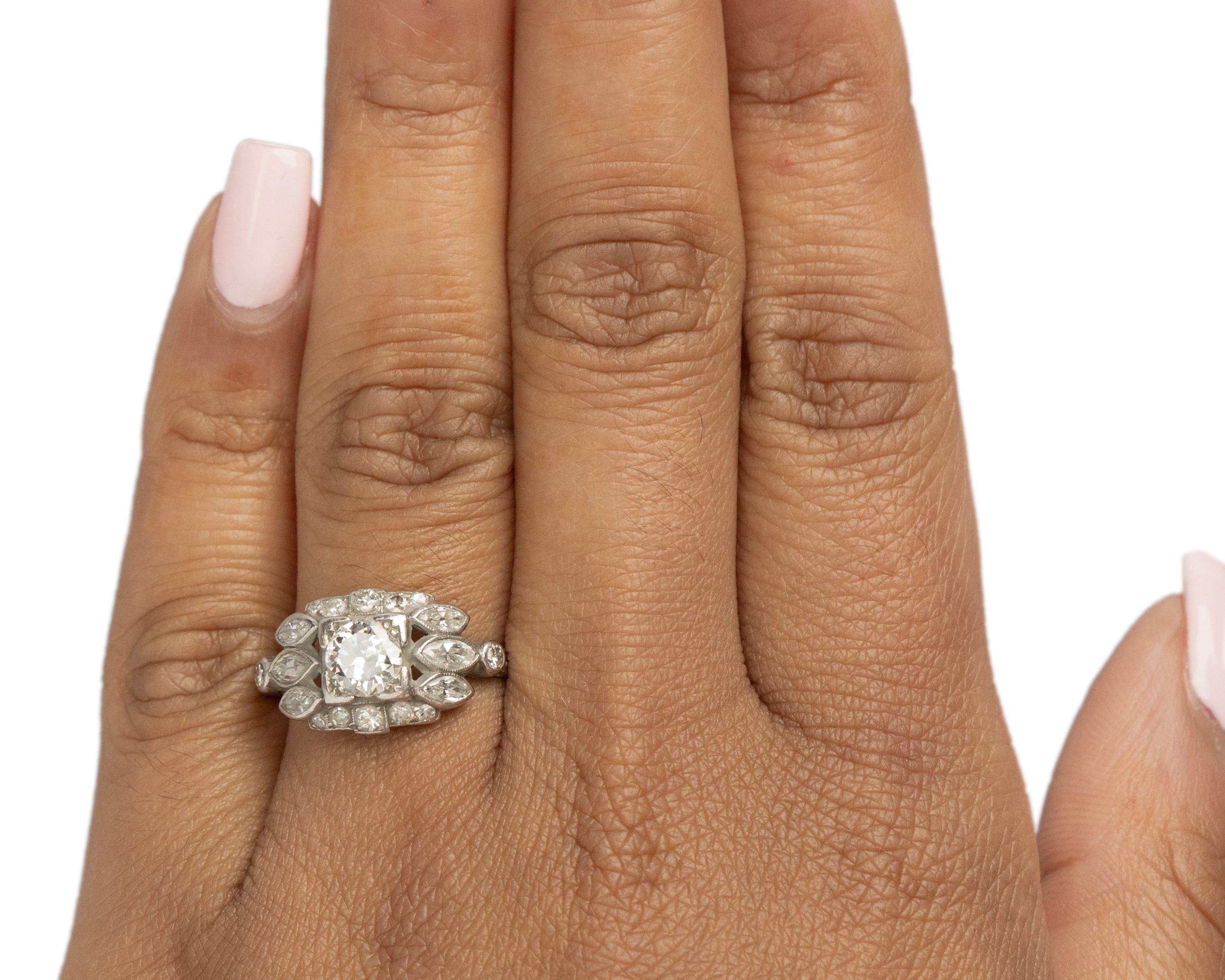 Old European Cut .60 Carat Art Deco Diamond Platinum Engagement Ring For Sale