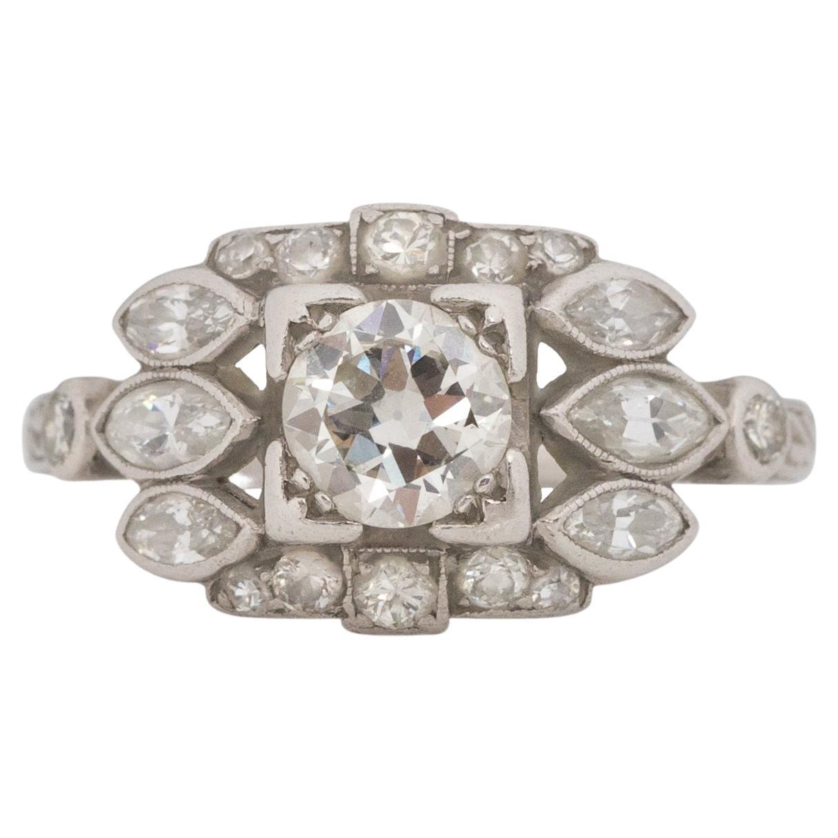 .60 Carat Art Deco Diamond Platinum Engagement Ring For Sale