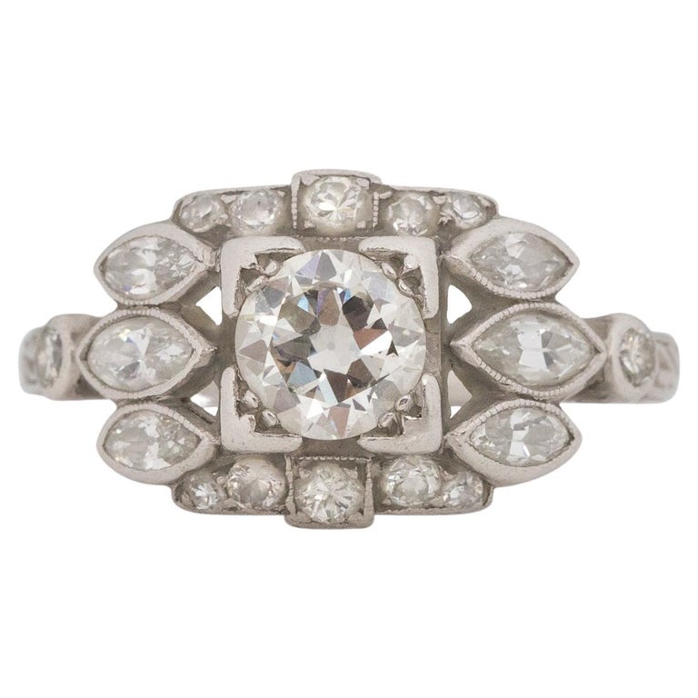 60 Carat Art Deco Diamond Platinum Engagement Ring For Sale at