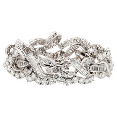 60 Carat Baguette & Round Cut Diamond in Platinum Retro Scroll Design Bracelet