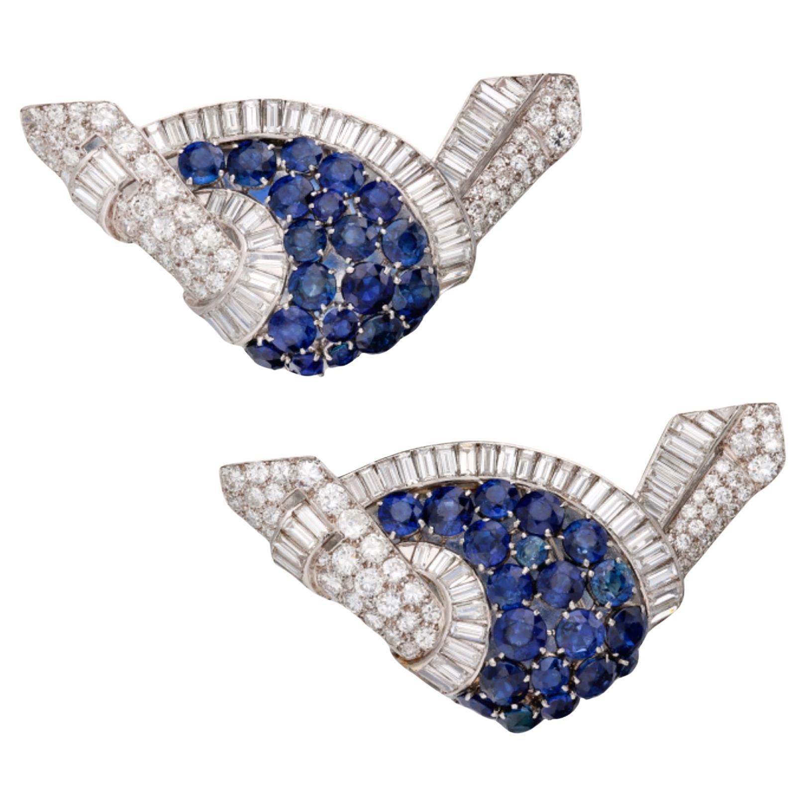 60 Carat Blue Sapphire Diamond Earrings For Sale