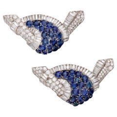 60 Carat Blue Sapphire Diamond Earrings