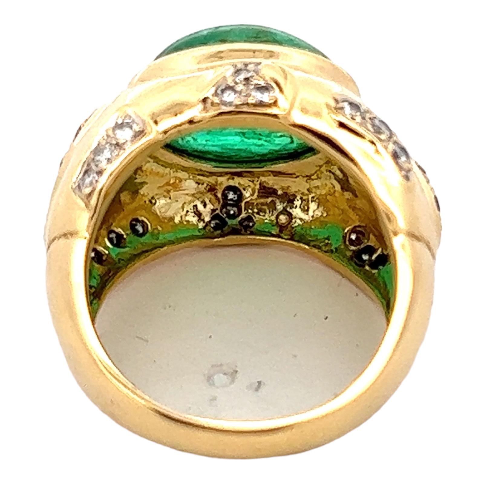 6.0 Carat Cabochon Emerald Diamond 18 Karat Yellow Gold Cocktail Ring In Excellent Condition In Boca Raton, FL