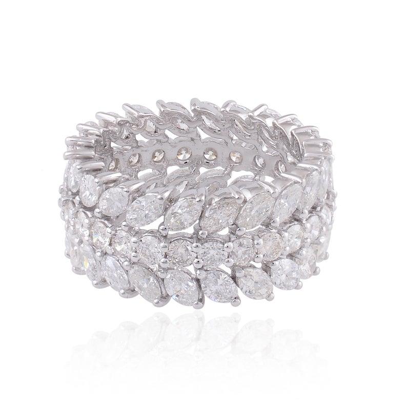 Taille Marquise Bague à trois rangées de diamants de 6,0 carats en or 14 carats en vente