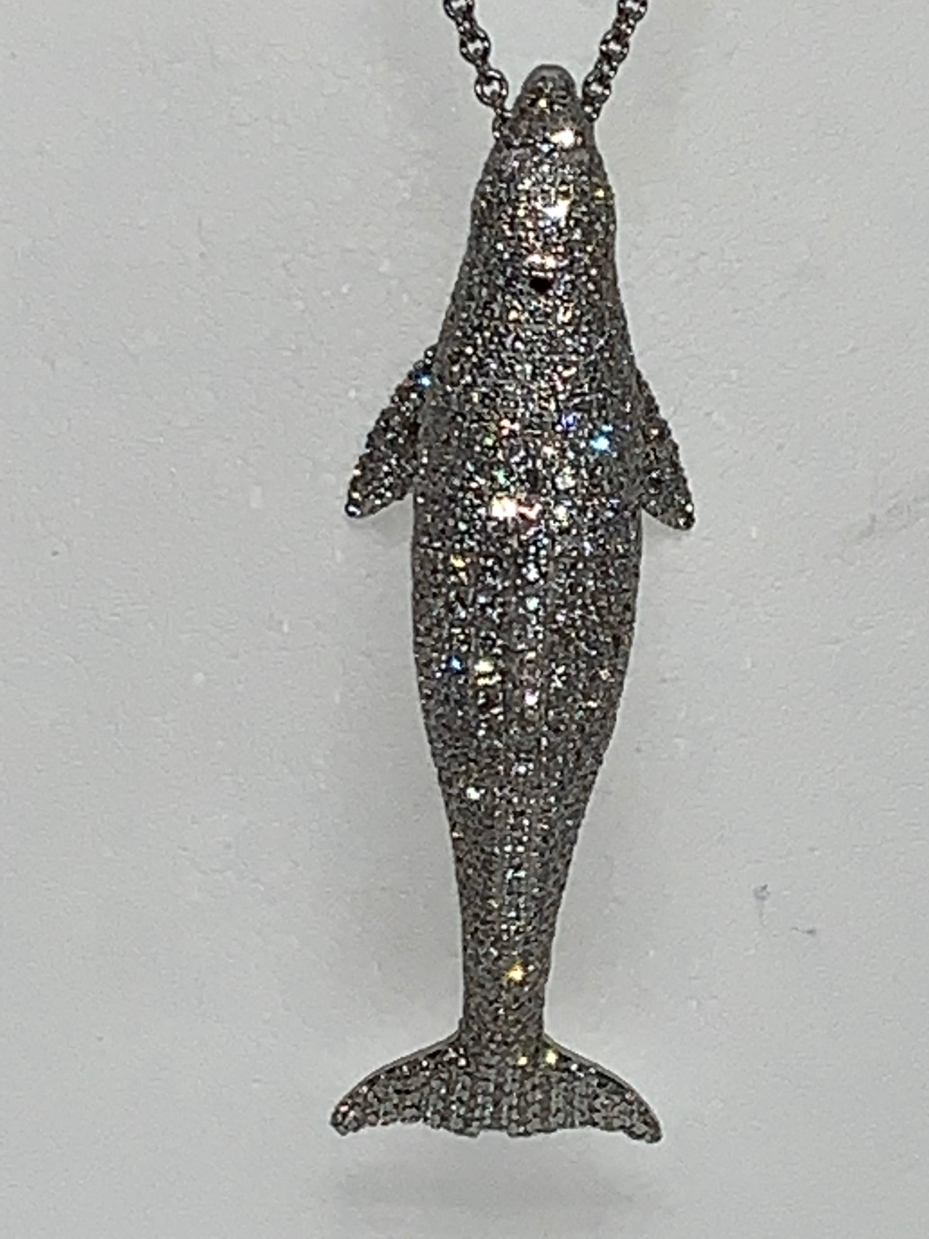 White Diamond, Dolphin Pendant, 5.58 Carats In Fair Condition For Sale In Scottsdale, AZ