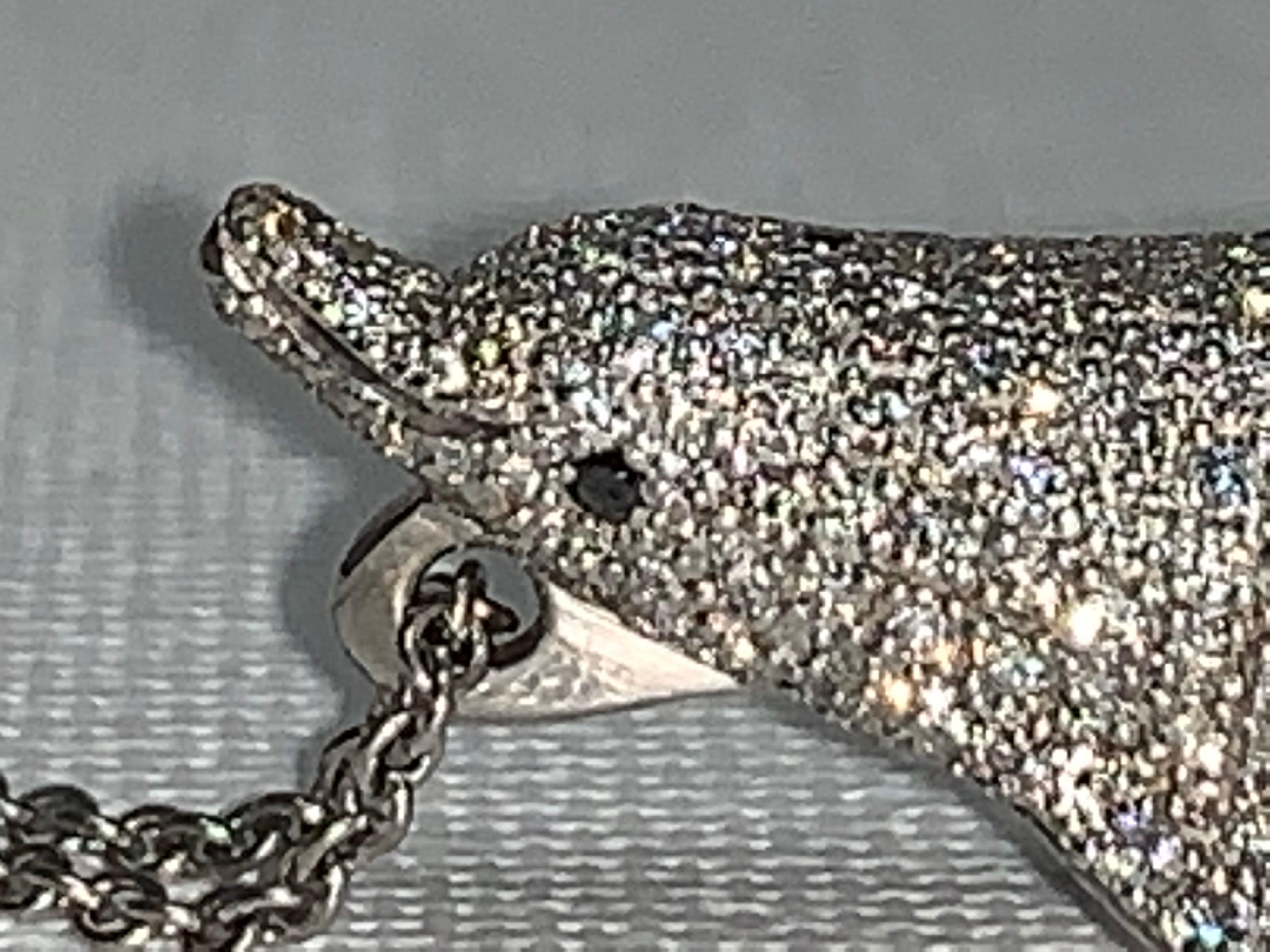 Artisan White Diamond, Dolphin Pendant, 5.58 Carats For Sale