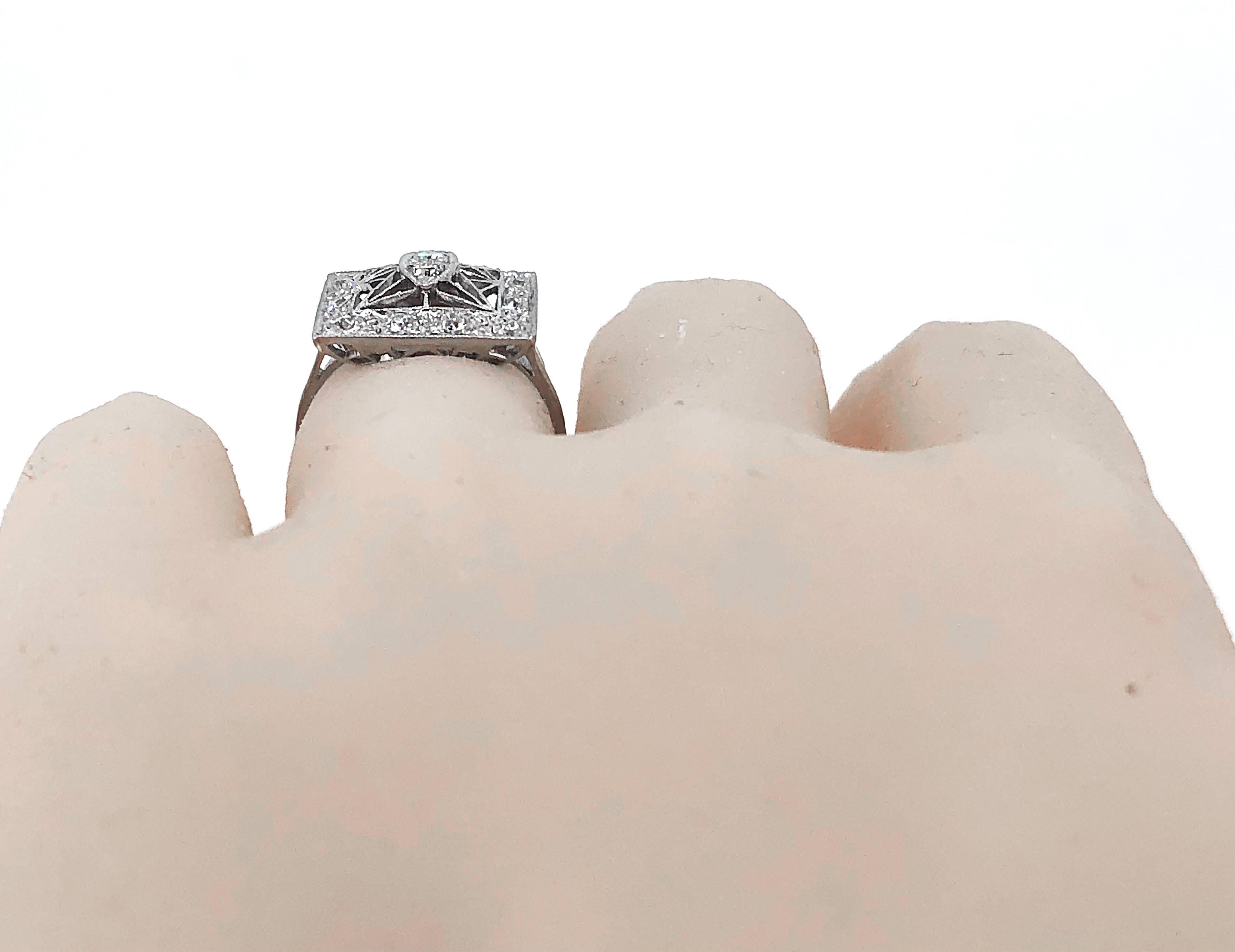 Art Deco .60 Carat Diamond Antique Engagement Fashion Ring 18 Karat White Gold For Sale