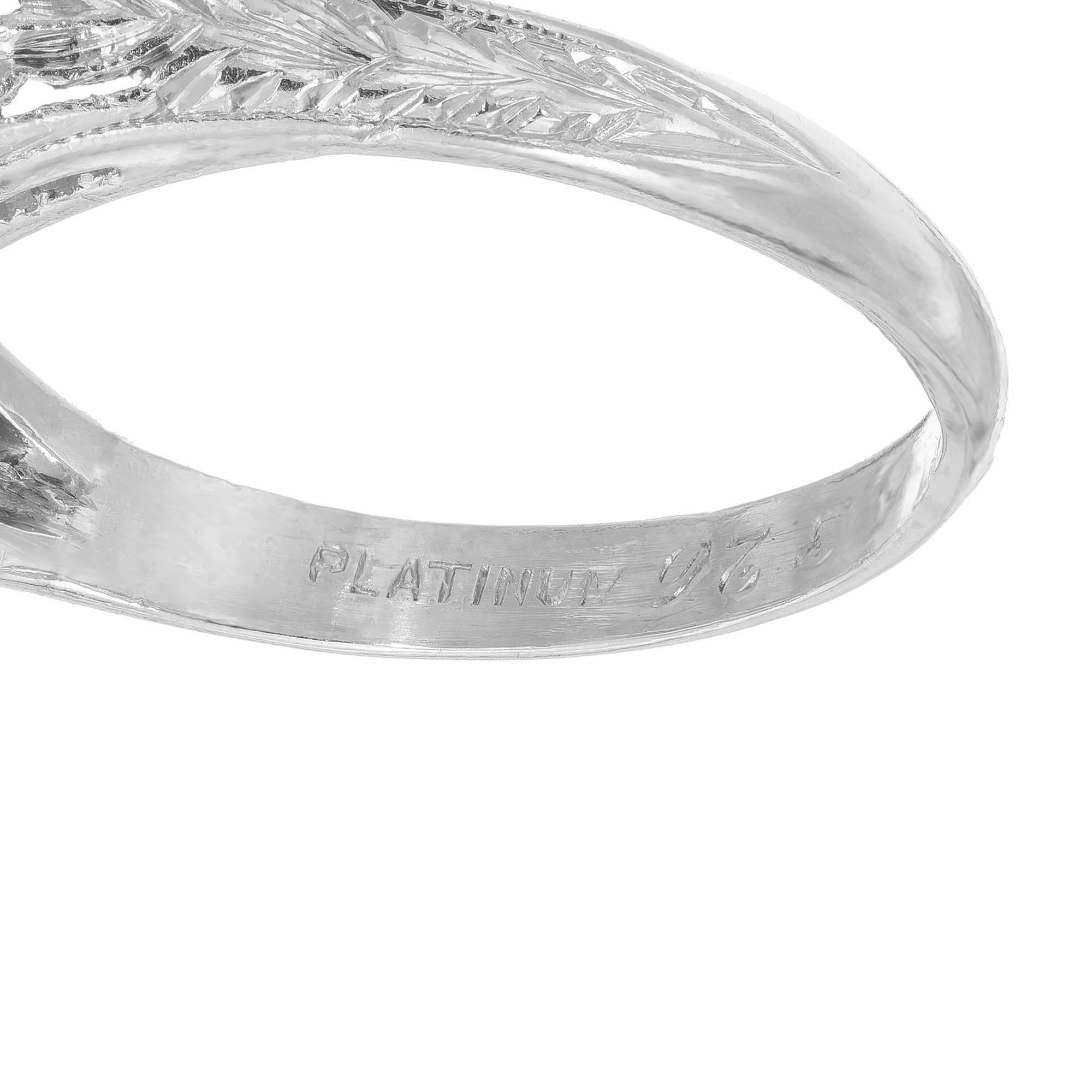 Women's .60 Carat Diamond Blue Sapphire Platinum Dome Triangle Ring For Sale