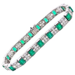 6.0 Carat Diamond Emerald Platinum Link Bracelet
