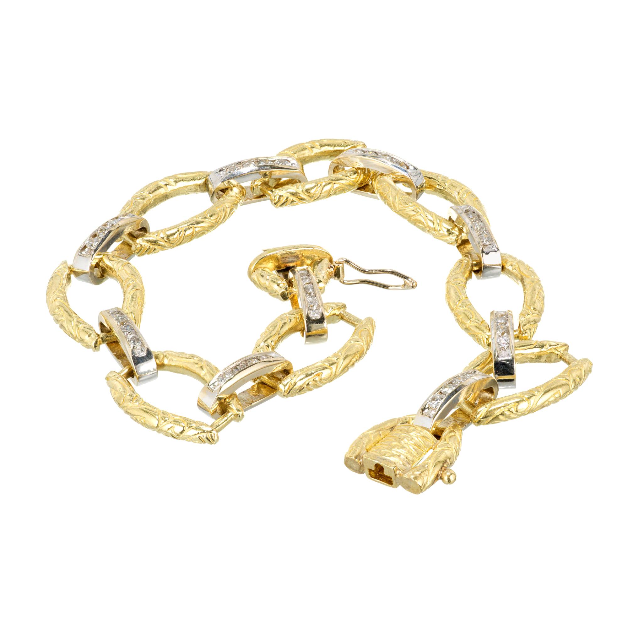.60 Carat Diamond Gold Textured Link Bracelet