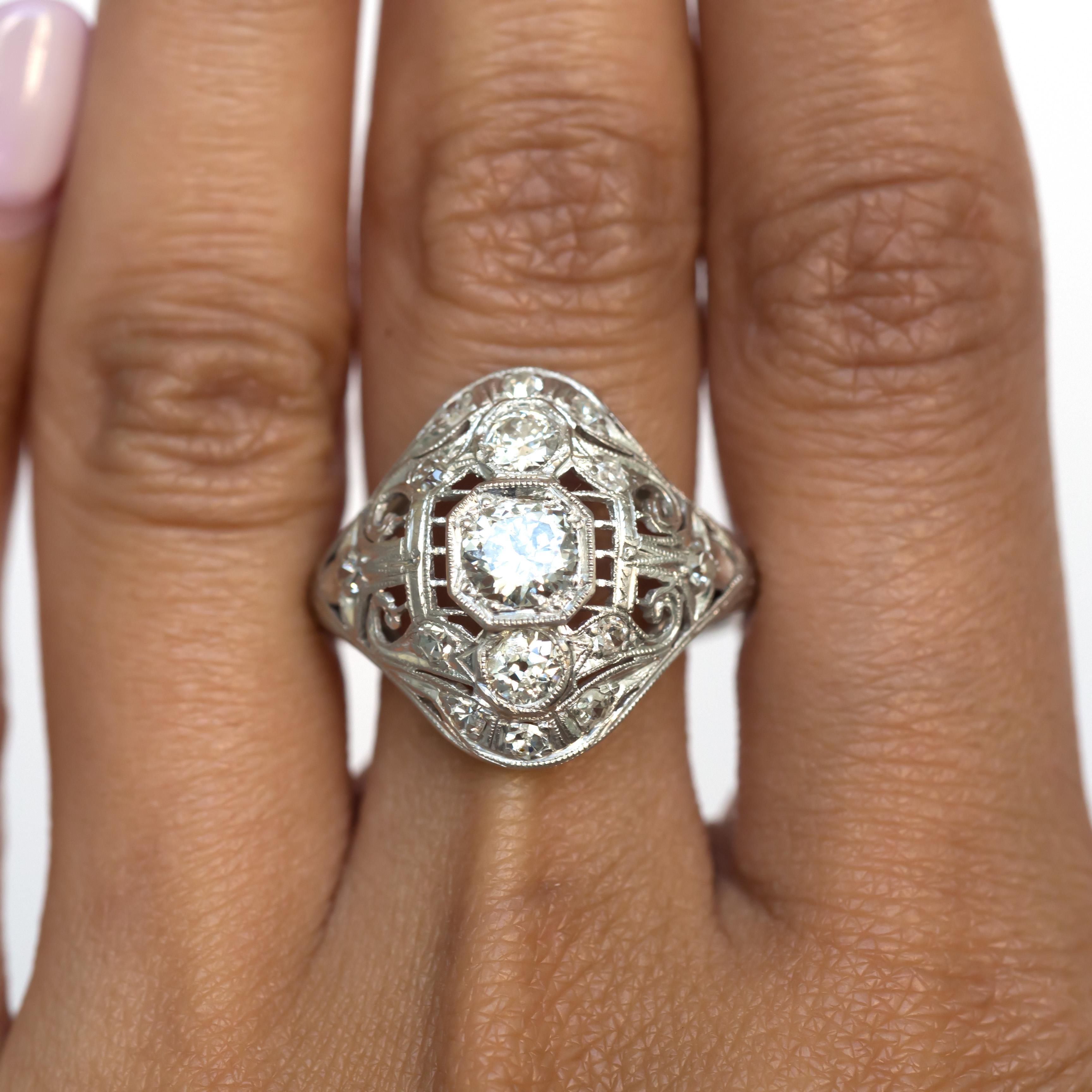 Art Deco .60 Carat Diamond Platinum Engagement Ring For Sale
